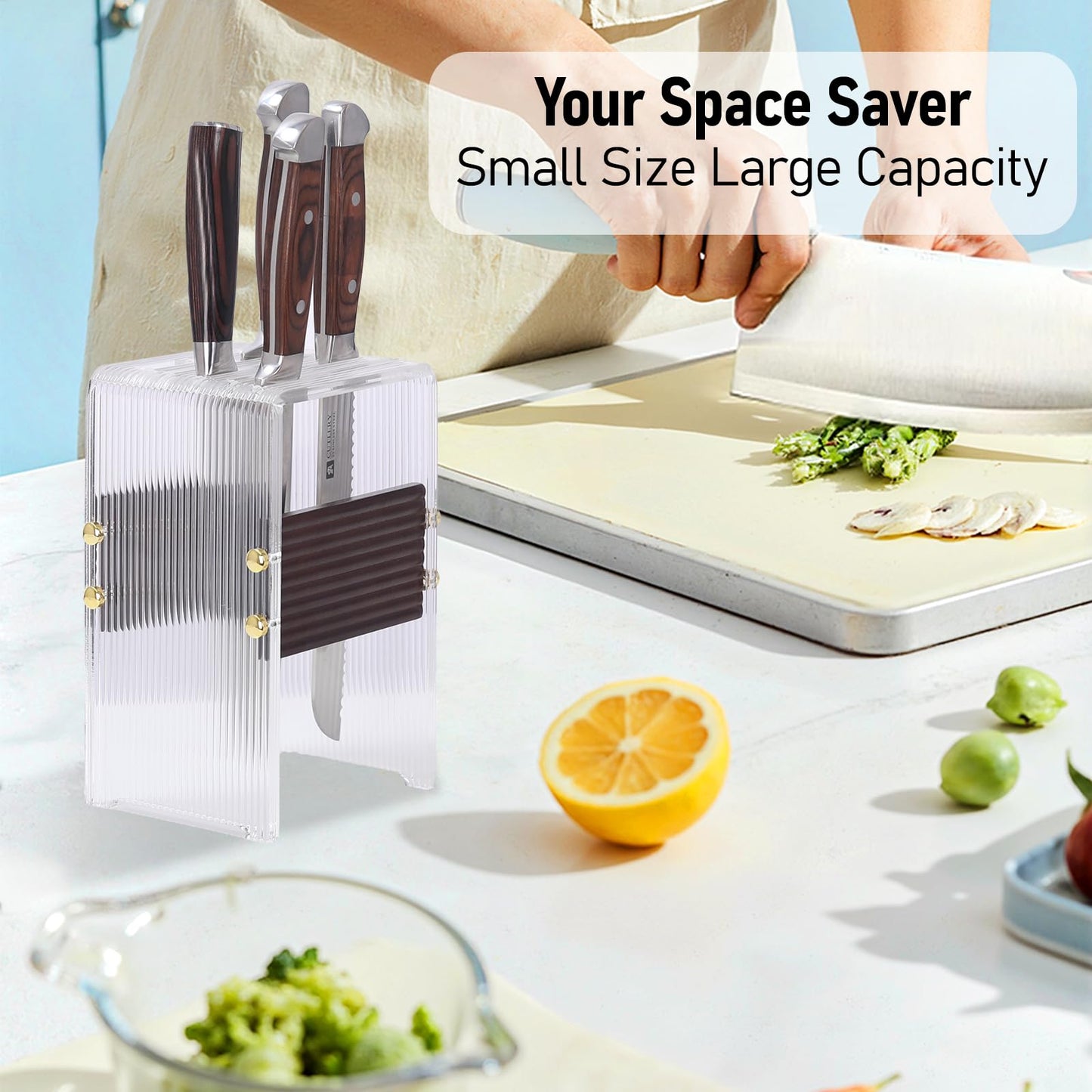 Acrylic Knife Block Holder, Display Stand with Transparent Striped, Kitchen Countertop Knife Holder with Non-Slip Base(Knives Not Included)