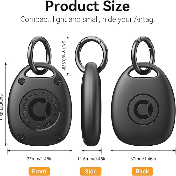 (4 Pack) for AirTag Keychain Holder Case | IPX8 Waterproof, Ultra-Compact | Portable for Air Tag Holder Cover for Backpack, Keys, Luggage - Black