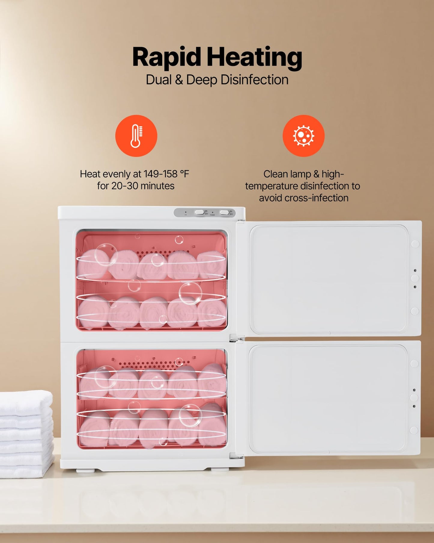 VEVOR Hot Towel Warmer, 46L Large Capacity 2-Tier Towel Warmer Cabinet with Clip & 4 Stainless Steel Racks, Holds up 48 Towels, All-Round Heating Cabinet for Spa, Barber, Manicures, Massage, Salon