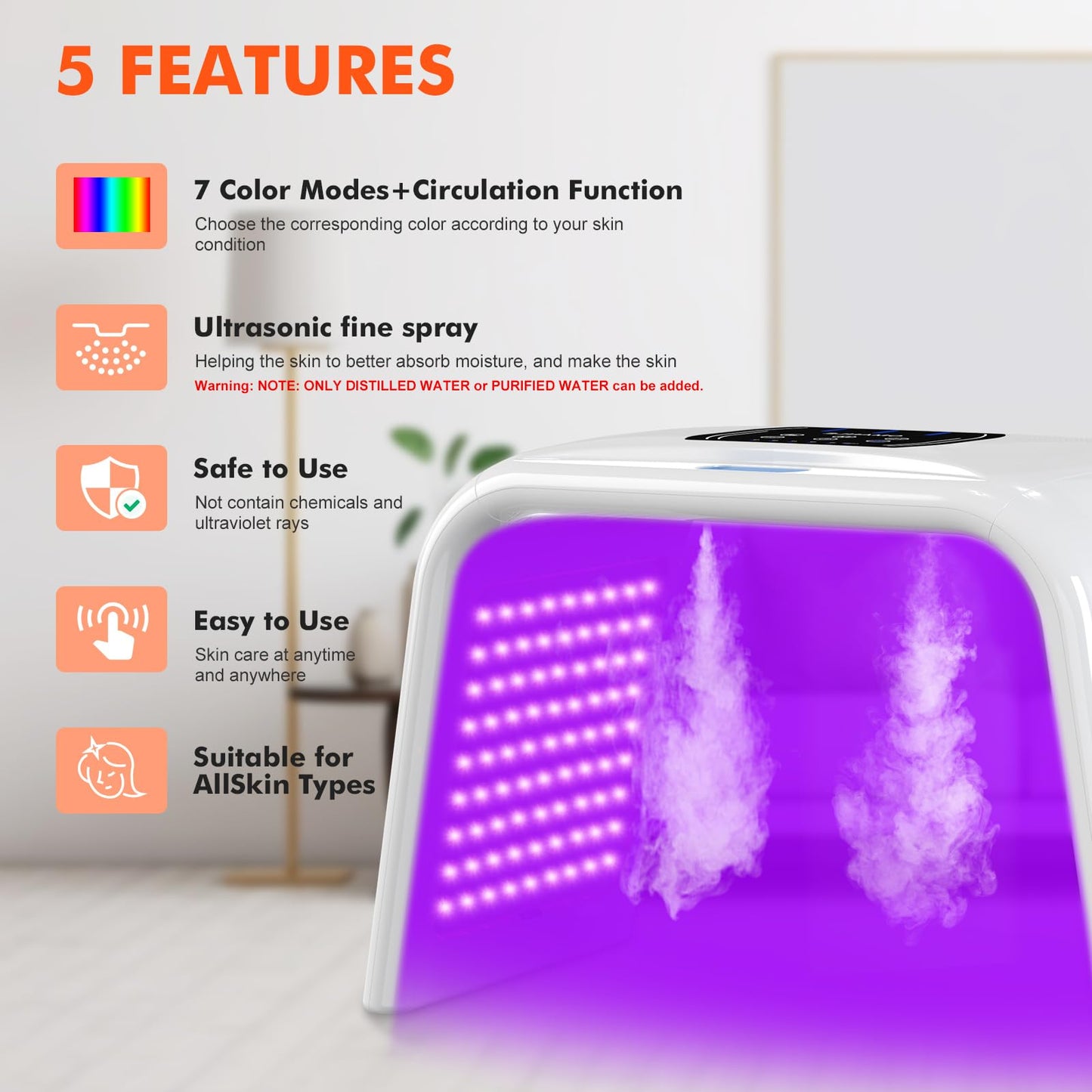 Holsn LED Light Therapy for Face with Spray LED Face Light Body Therapy,Cycle Therapy Light & Time Preset & Adjustable LED Brightness Red Light Therapy Face Beauty Home SPA