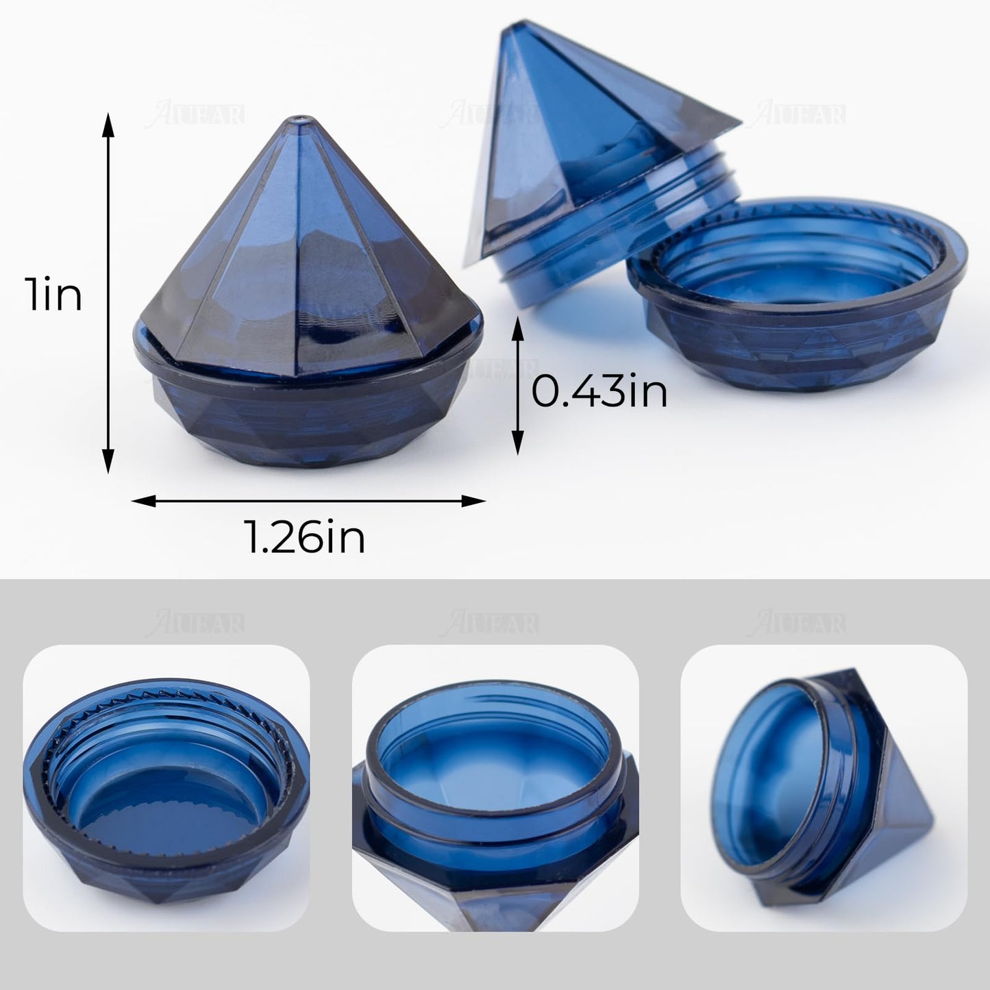 AUEAR, 50 PCS 5 Grams Diamond Shaped Plastic Cosmetic Jars Empty Refillable Box with Lids for Container Decor Makeup, Sample, Jewelry, Lotion, Cream, Lipbalm, Eye shadow, Blue