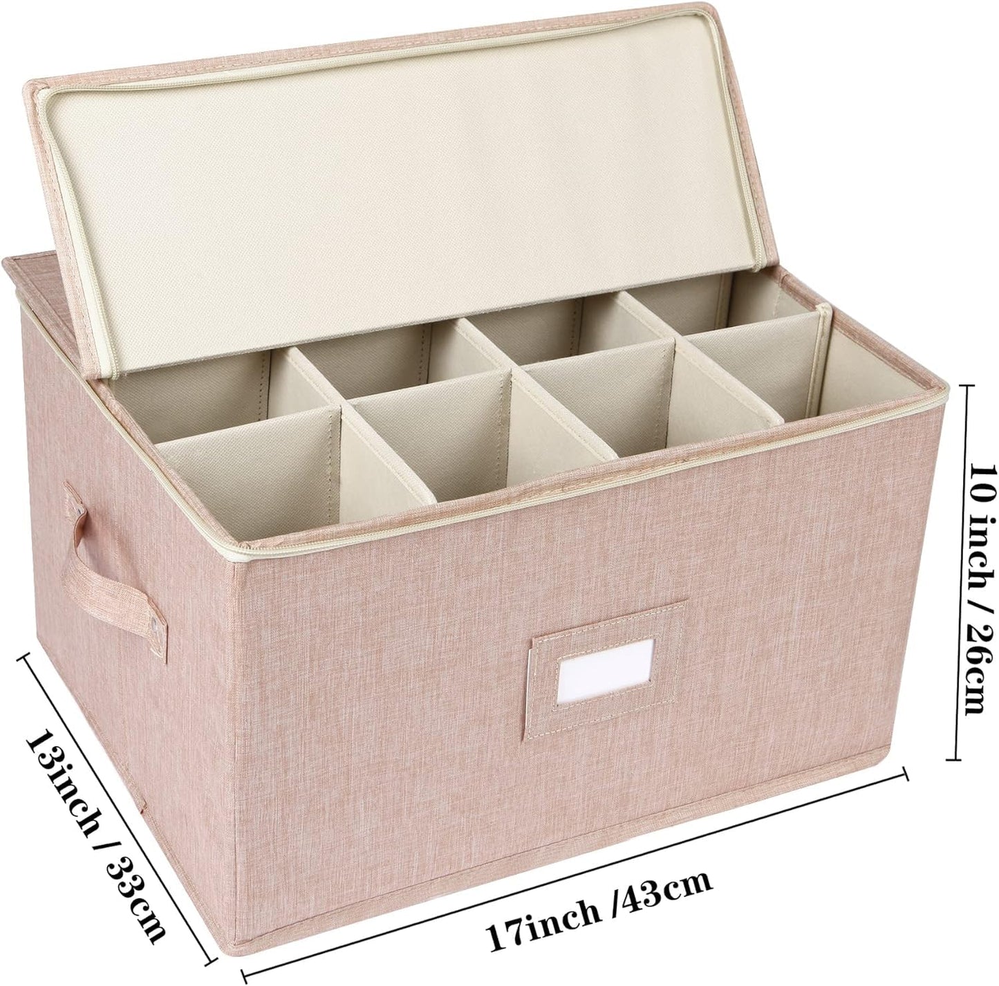 popoly Wine Glass Storage Box 2 Pack, Stemware Storage Containers Cases with Dividers, Stackable Moving Supplies for 24 Wine Glasses, Drinkware, Glassware or Crystal, (Beige)