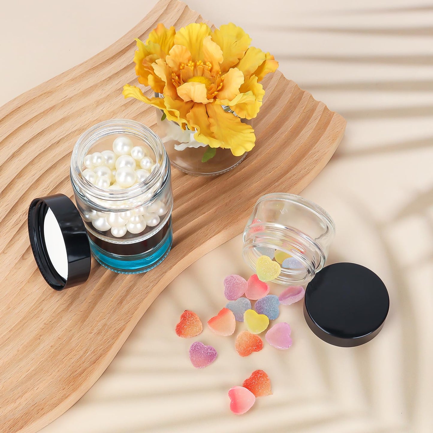 Clear Glass Jars with Lids 4 oz - 15 Pack,120ml Empty Glass Cosmetic Jars with Inner Liners and Black Lids,Refillable Round Glass Containers for Lotions,Ointments,Bath Salts and Travel Use