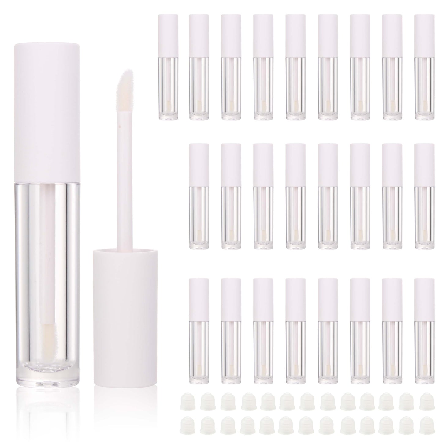 COSIDEA 26pcs 4ml Round empty lip gloss tubes bulk with wand white lipgloss bottle containers round