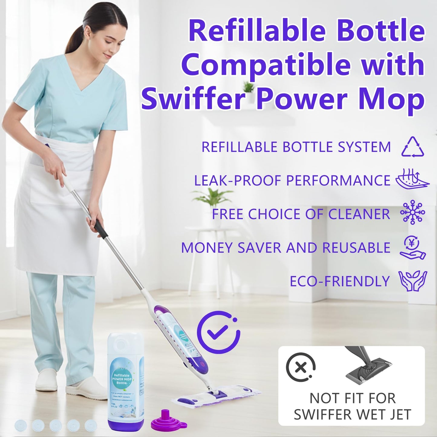 ZQZiQi Refillable Power Mop bottle for Swiffer PowerMop, Empty Leak-Proof HDPE Reusable Bottle for Swiffer PowerMop, 775ML /26 FL OZ Cleaning Solution Container, Use Any Liquid Cleaner