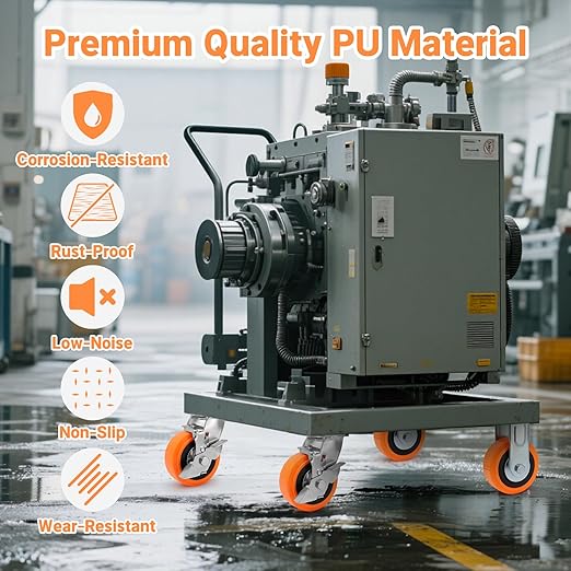 5"x2" Caster Wheels Heavy Duty - Industrial Grade Casters with Upgraded Thickened Bracket Set of 4, Polyurethane Wheel Capacity up to 3500 lbs, Plate Swivel Caster(2 Brake & 2 Rigid)