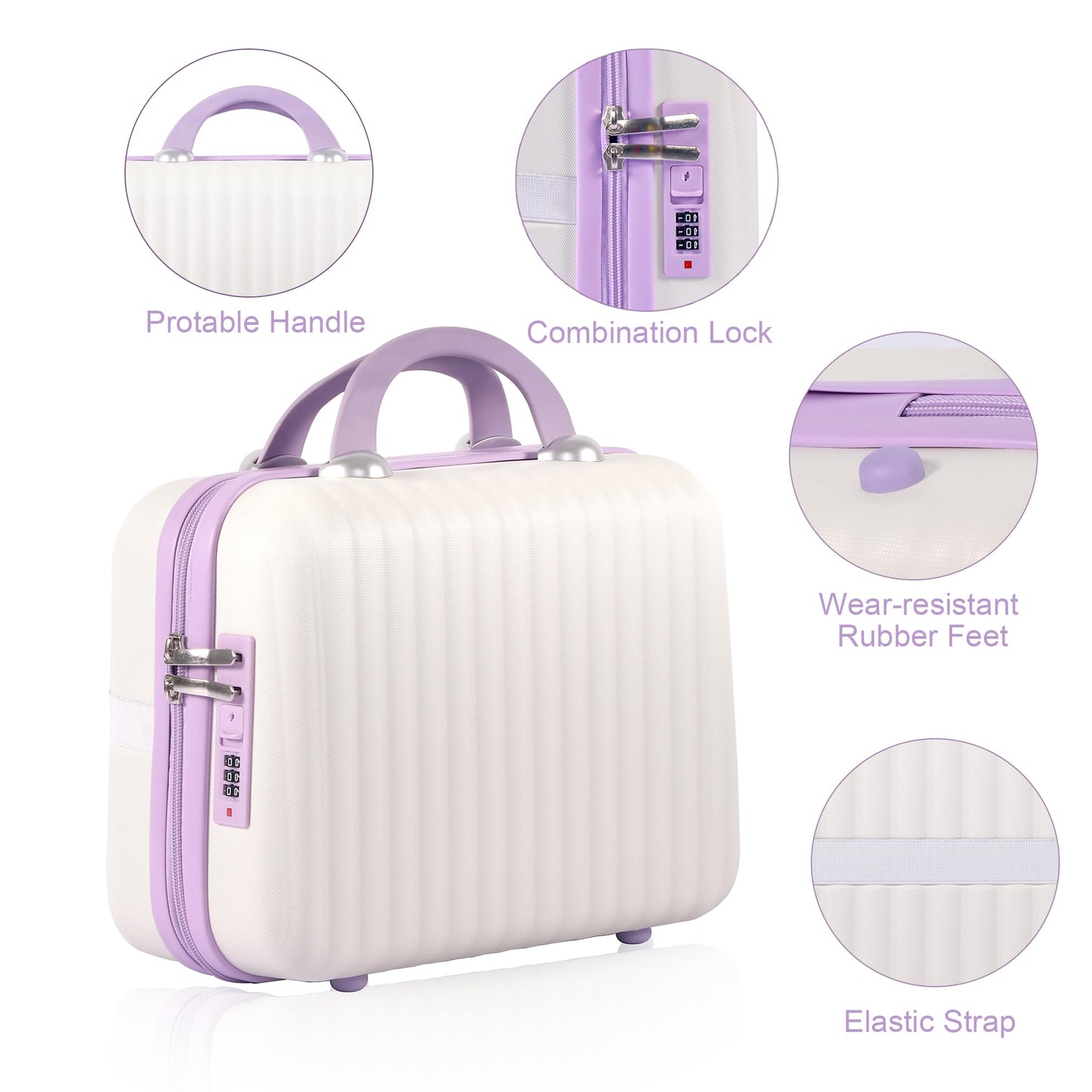 14 Inch Makeup Train Case Portable Hard Shell ABS Cosmetic Travel Case with Security Lock Large Toiletry Organizer Box with Elastic Strap for Suitcase Handle Travel Essentials Gift for Women