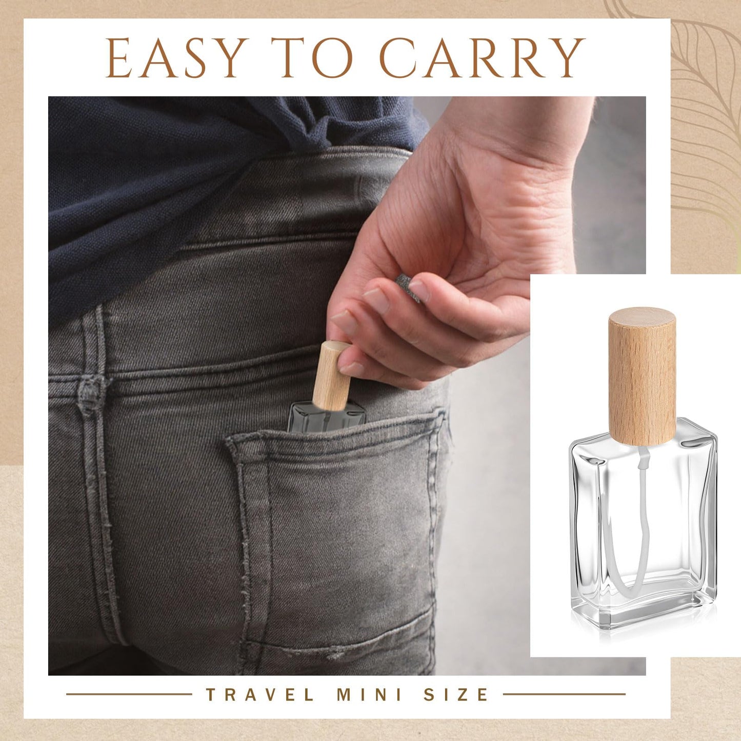 Domensi 30 Pcs 10/15/30/50 ml Glass Square Perfume Bottles Mini Glass Empty Spray Atomizer Bottles Bulk Refillable Perfume Dispenser Container with Pump Tool for Travel (15 ml,Light Woddy Color)
