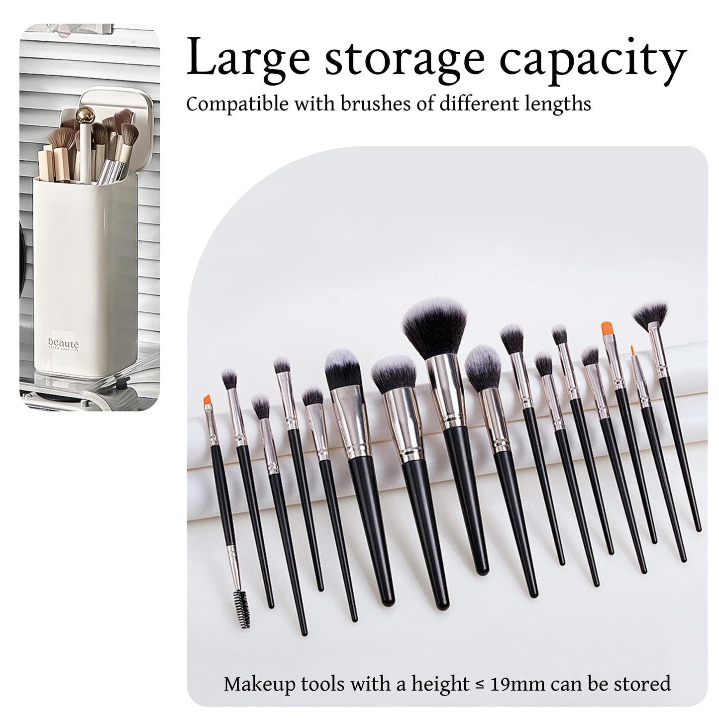 Esdallina Automatic Lifting Makeup Brush Holder with Lid Dustproof Cosmetic Organizers for Vanity-White