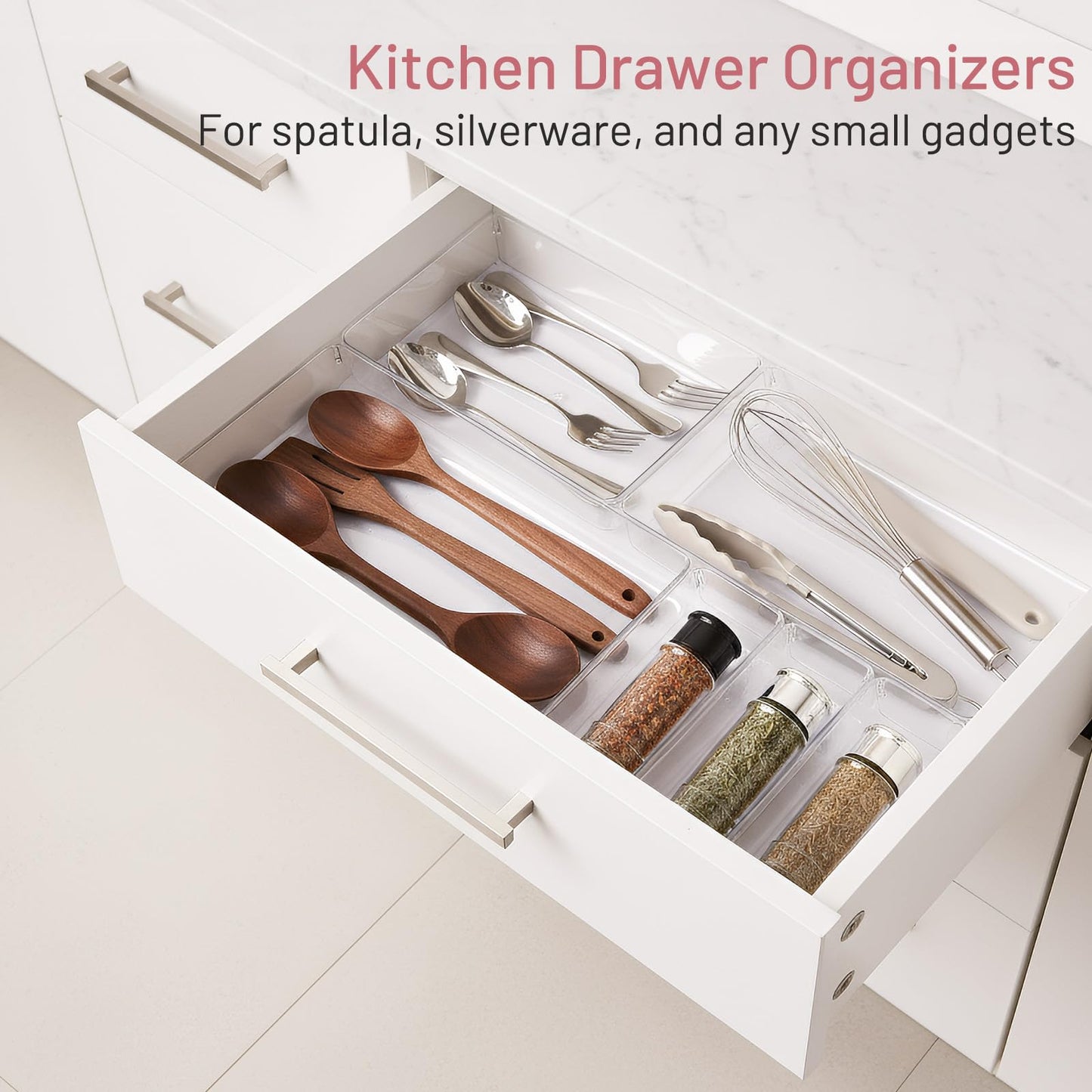 CHOWAY Drawer Organizer, 10 Pack Large Clear Plastic Organizer Bins 5 Sizes, Versatile Bathroom Drawer Trays, Heavy Duty Non‑Slip Drawer Dividers for Makeup, Office & Kitchen Utensils