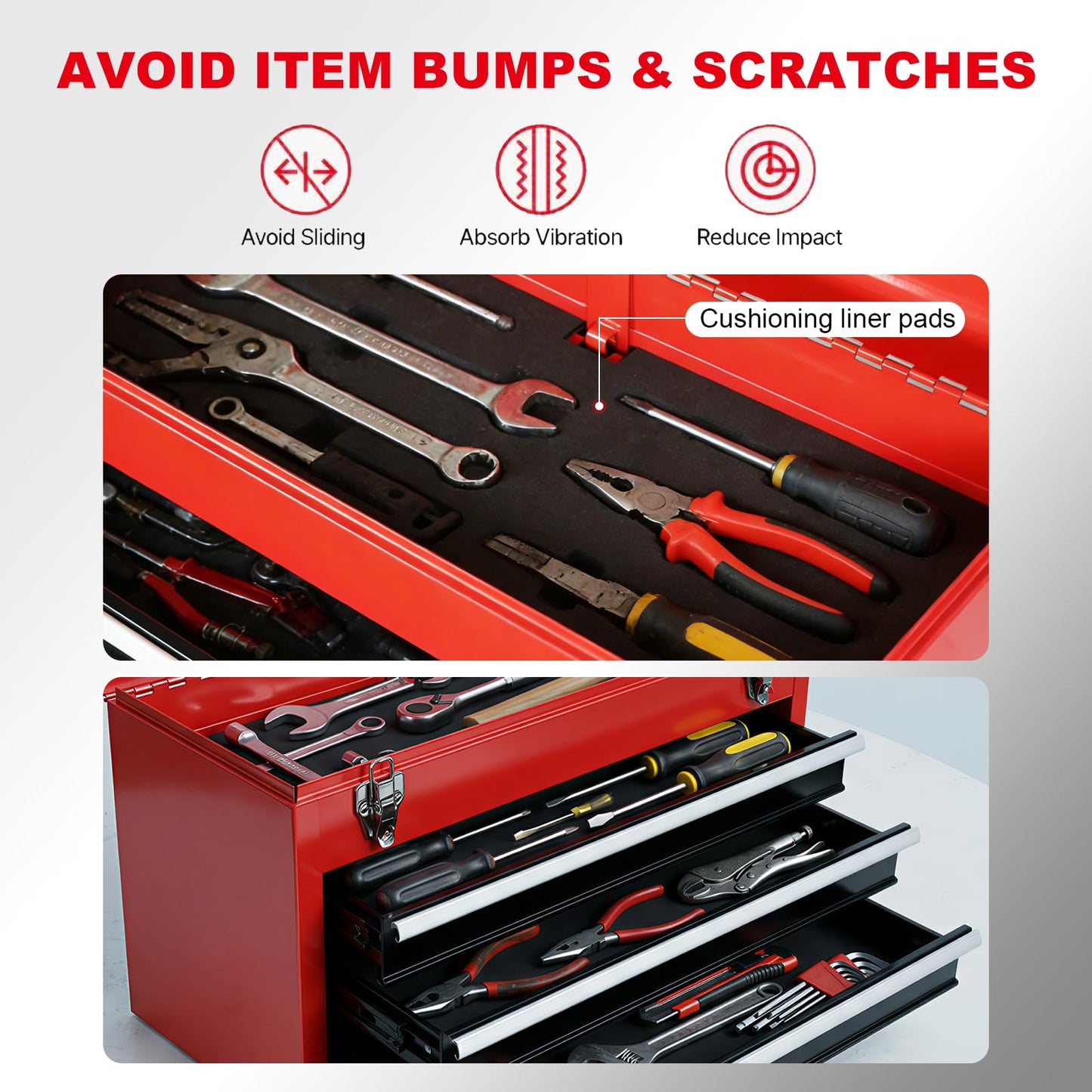 BIG RED Metal Tool Box, 20.5-inch, Portable Metal Tool Box with 4 Drawers, Small Tool Chest with EVA Liners, Ball Bearing Slide Drawers Locking & Powder Coated Finish, Multi-Function Tool Organizer