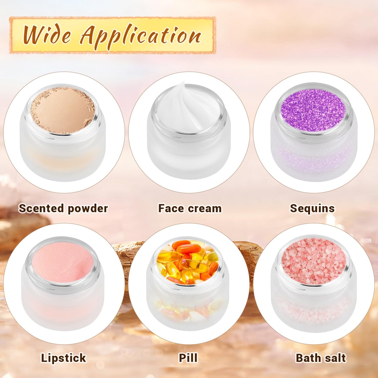 20 Pcs Frosted Glass Jars Reusable Cosmetic Canning Container with Wood Grain Lid for Lip Scrub Cream Lotion Ointments Powder - 15g/0.5oz