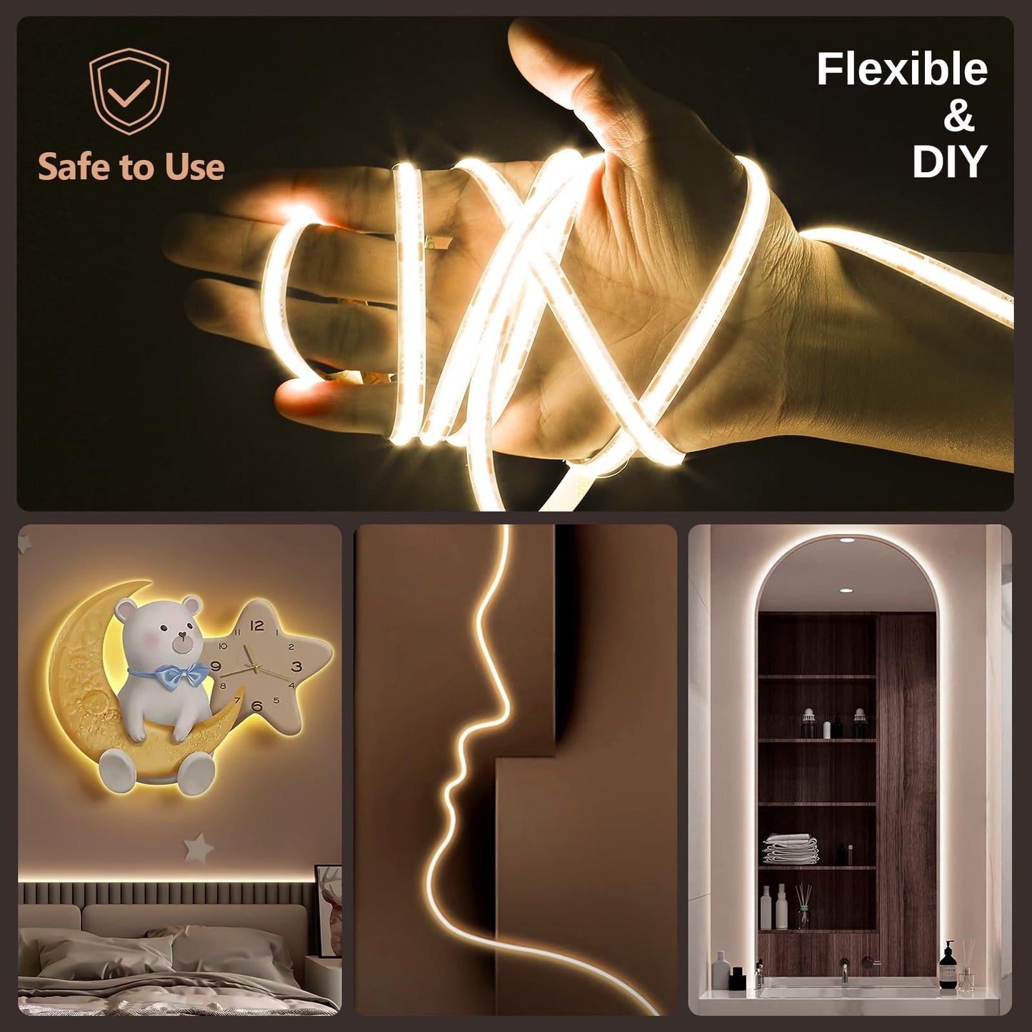 Wefomey COB LED Strip Light White, 16.5ft Dimmable 2700K-6500K High Density 3100LEDs 24V Flexible LED Tape Light with Remote and APP Control, for Under Cabinet Bedroom Kitchen DIY Lighting