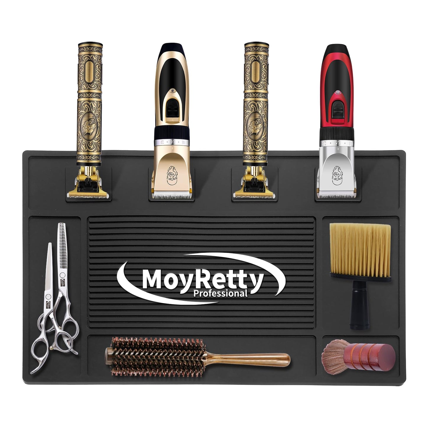 MoyRetty Magnetic Barber Organizer Mat for Clippers(17.7'' x 11.8''), Professional Anti-Slip Heat-Resistant Silicone Pad for Hair Stylist Supplies- 4 Magnets