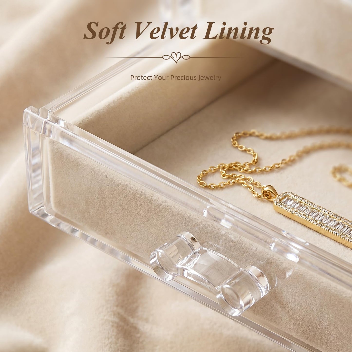 GlowSai Clear Jewelry Organizer Earring Holder Organizer, Jewelry Box with 6 Drawers Clear Acrylic Stackable Earring Case with Adjustable Velvet Trays for Women and Girls, Warm White