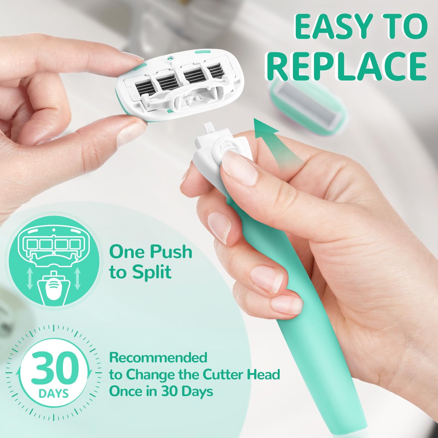 Razors for Women Include 2 Non-Slip Handles and 14 Blade Refills with a Shower Holder, 5 Premium Blades Women's Razors for Shaving with 360° Lubrication Reduces Irritation, Green