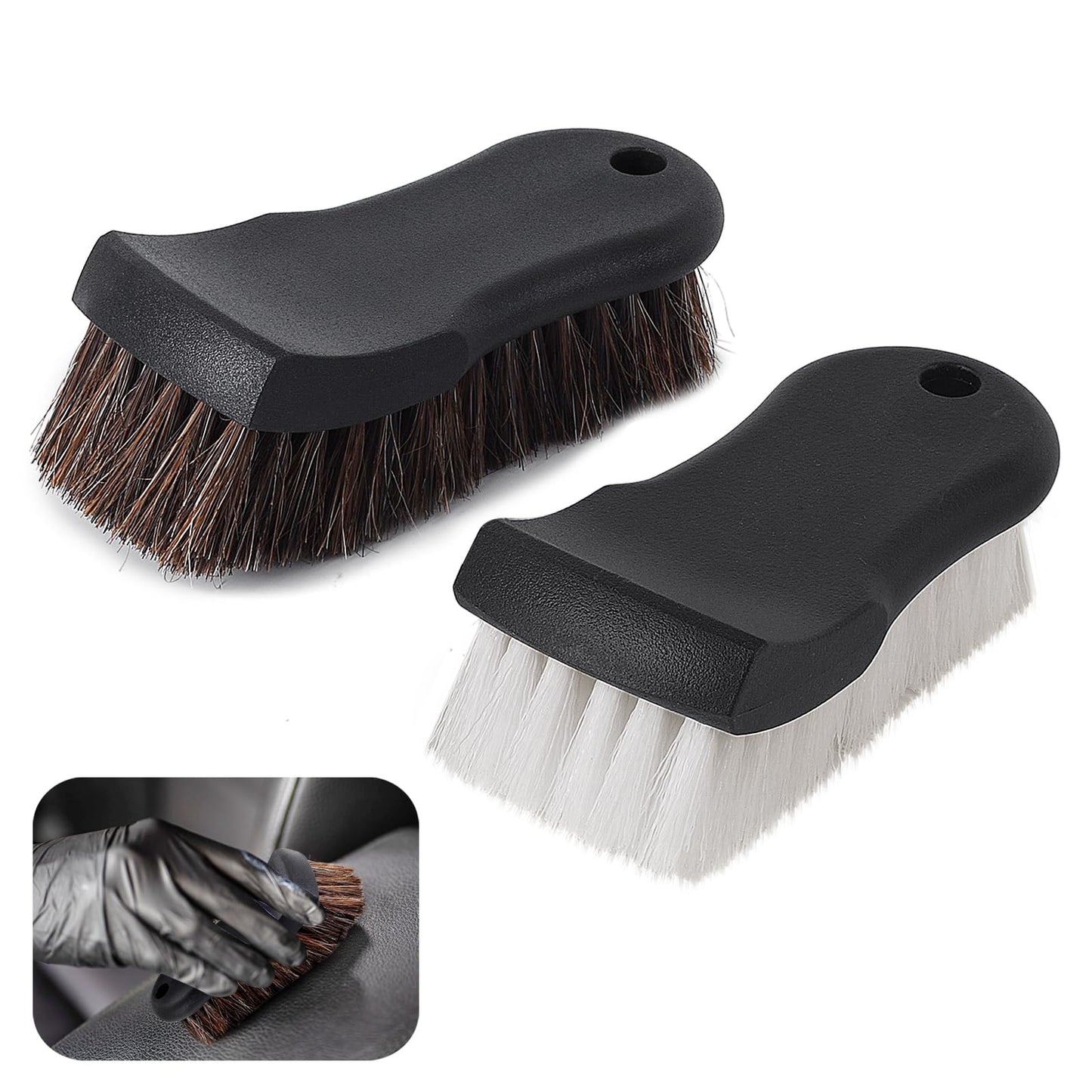 Wiojtry Upholstery Brush, Upholstery Brush Set, Leather Cleaning Brush, Carpet Brush Car Cleaning Brush, Long Bristle Horse Hair Car Cleaning Brush for Car Interior Leather Seat and Home Furniture