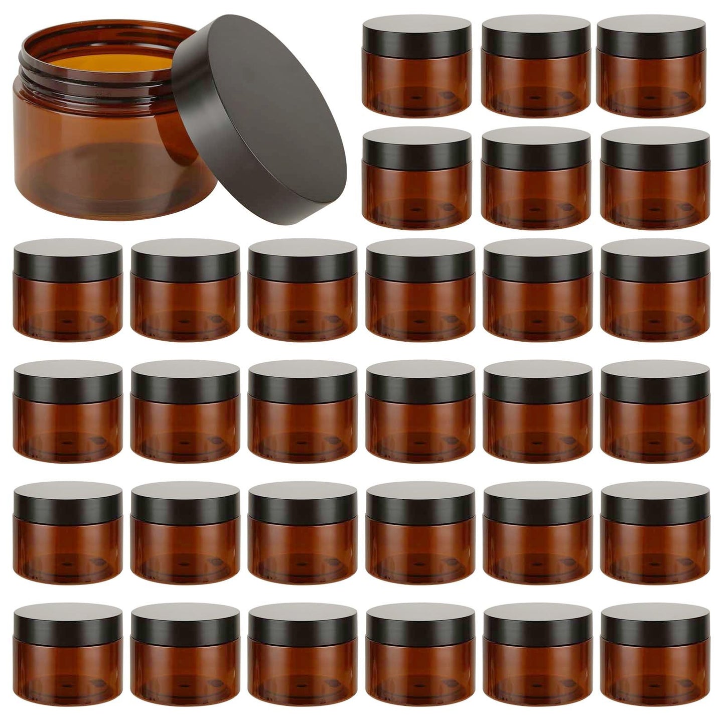 LDHHYH 50 Pack 4oz Amber Plastic Cosmetic Jars with Lids, Refillable Amber Plastics Jar, Empty Leak Proof Plastic Containers with Lids for Cream, Lotion, Cosmetic, Beauty Products Travel Storage