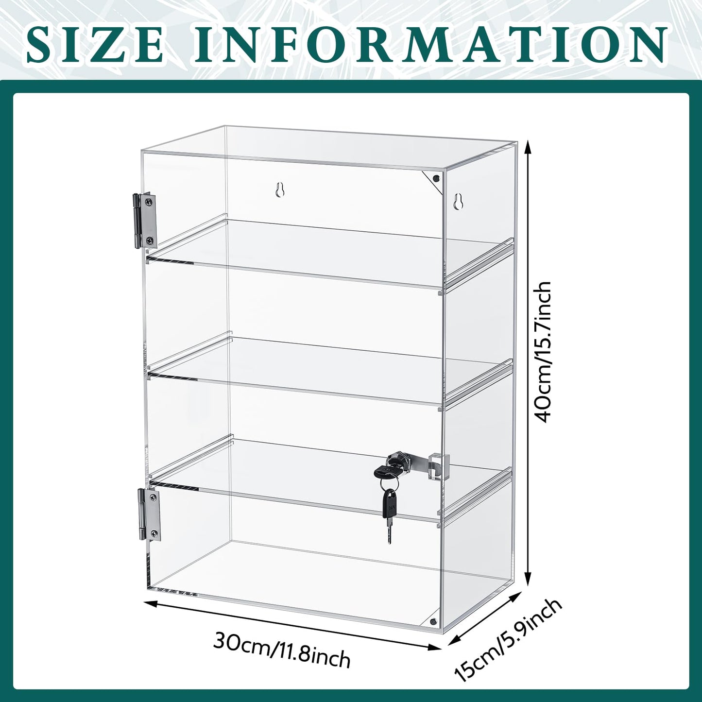Barydat Acrylic Display Case with Lock Key Countertop Display Case Clear Showcase Display Cabinet Multi Functional Safe Storage Box for Retail Store (Removable 4 Tier,11.8 x 5.9 x 15.7 Inch)