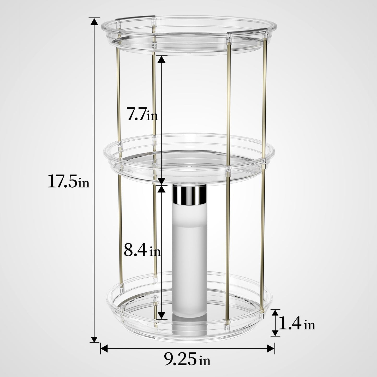 Delamu 3 Tier Rotating Makeup Organizer for Vanity, Bathroom Counter Organizer with Stackable Design, Spinning Skincare Organizer for Bathroom Countertop, Perfume Cosmetic Storage, Clear