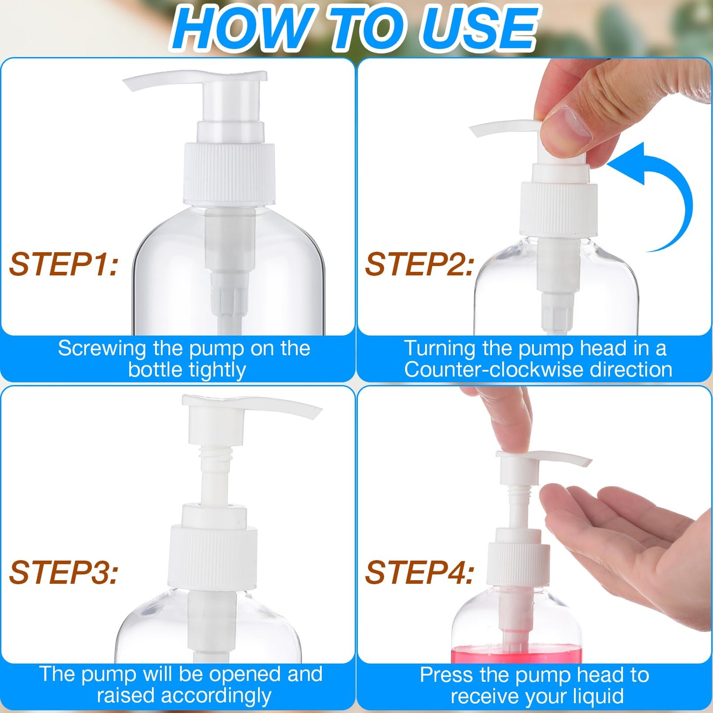 Eaasty 48 Pcs Pump Bottle Lotion Dispenser Refillable Shampoo Conditioner Hand Soap Dispenser Plastic Empty 8oz/250ml Clear Reusable Body Wash Container Bulk (Clear)