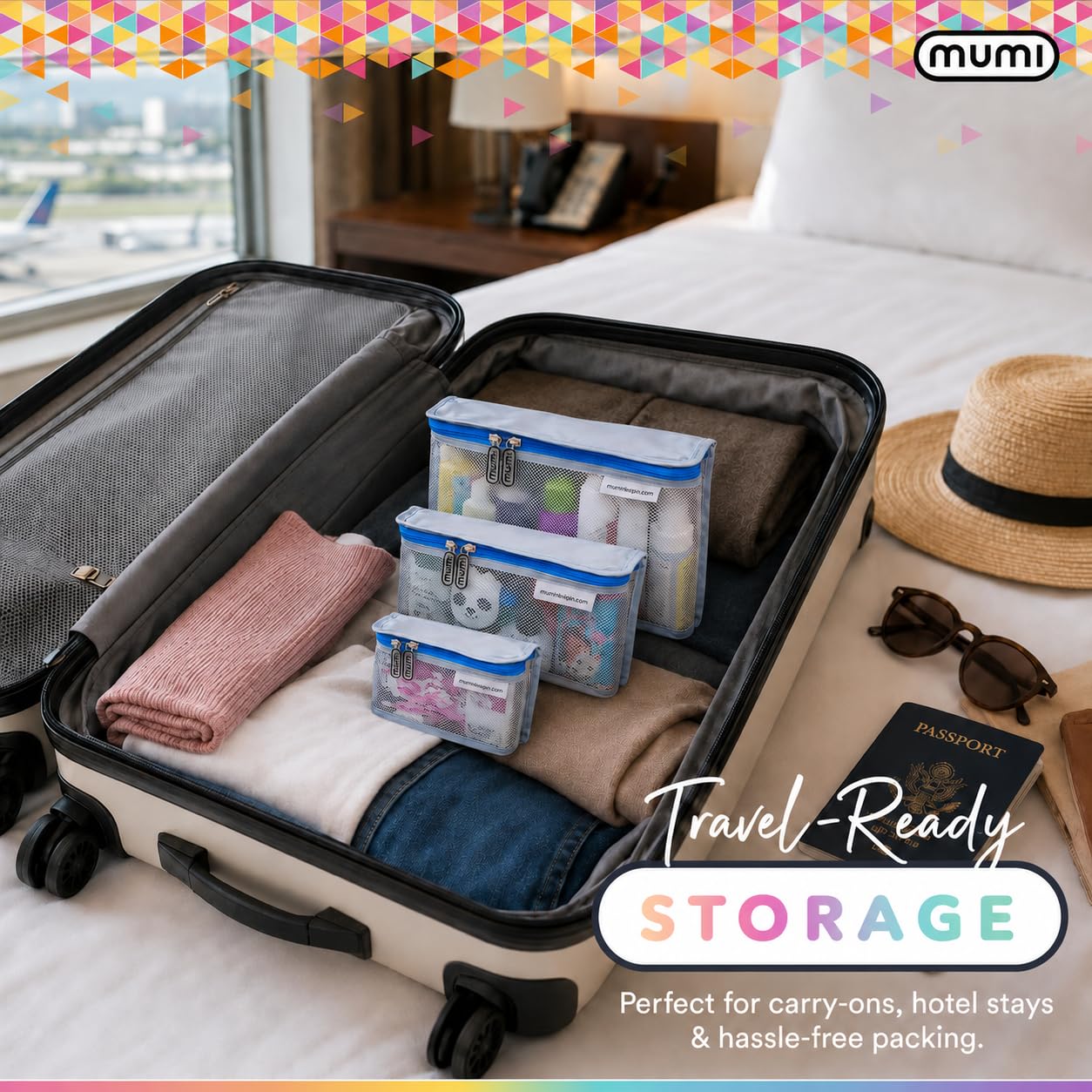 MUMI Travel Toiletry Bag Set of 3 – Clear TSA Approved Toiletry Bags for Women – Reusable Water-Resistant Makeup Organizer Pouches for Skincare, Cosmetics, Travel Accessories, Airport Packing - Aqua