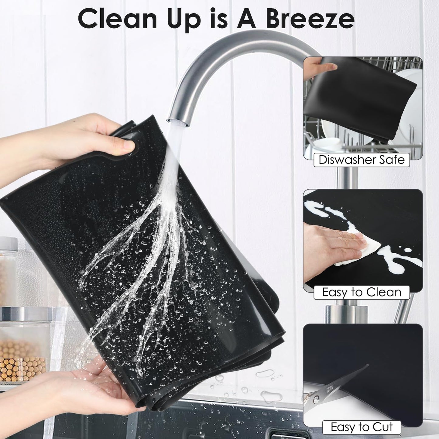 Extra Large Silicone Mat, 31.5x17 Inch Heat Resistant Mat for Kitchen Counter, Non Stick Silicone Baking Mat for Dough and Pastry, Thick Silicone placement Countertop Protector, Black countertop mat