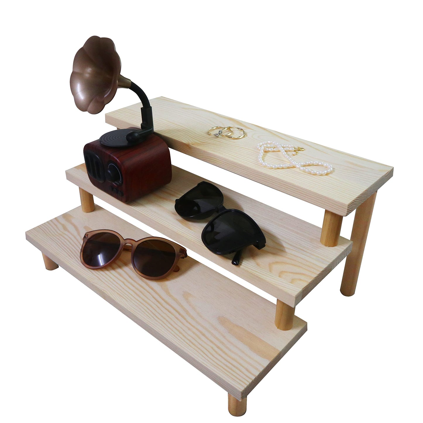 NAJMECHOY Figure Display Riser Thick Wooden Shelf Thick Support Legs Display Resin Figure Cupcake Cups for Collectibles Retail Display Stand (3 Tiers)