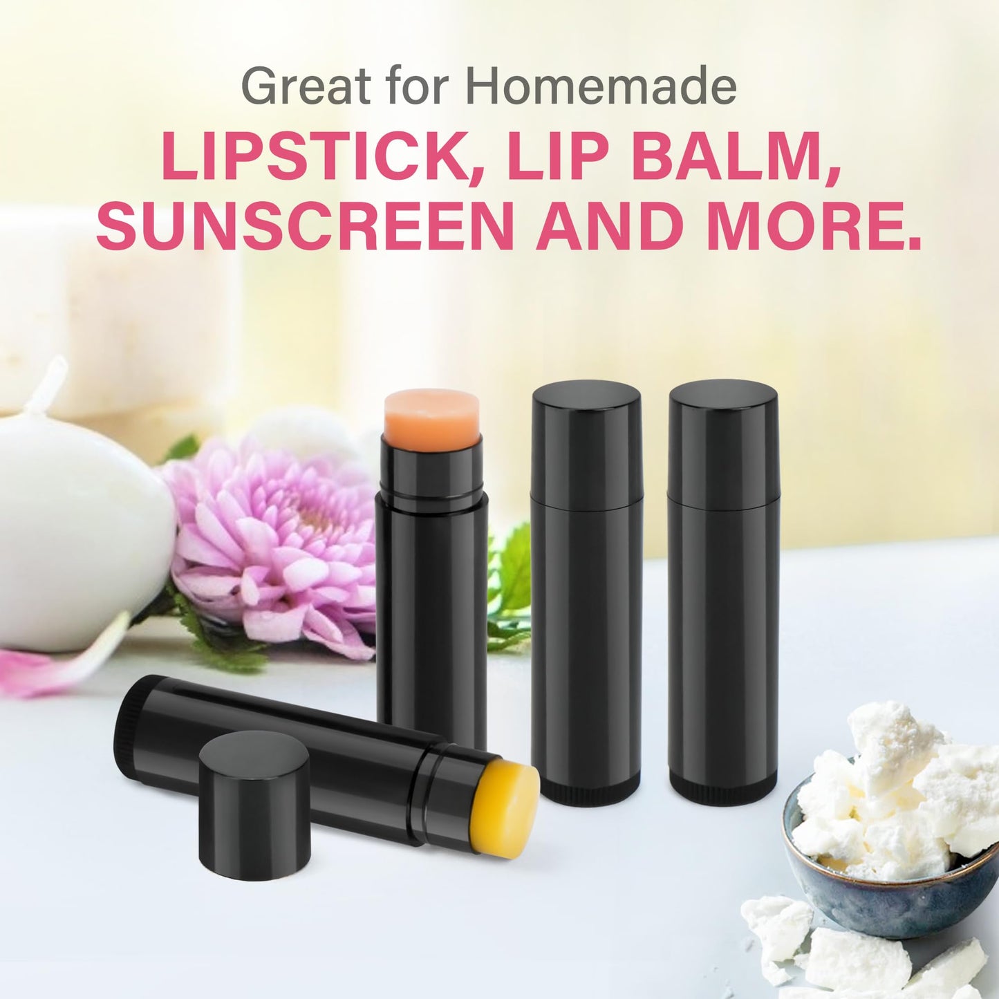LotFancy Lip Balm Tubes Kit with Filling Tray and Spatula, 50Pcs 4.5ml Black Lip Balm Containers, BPA Free & Leak Free, Handmade Set