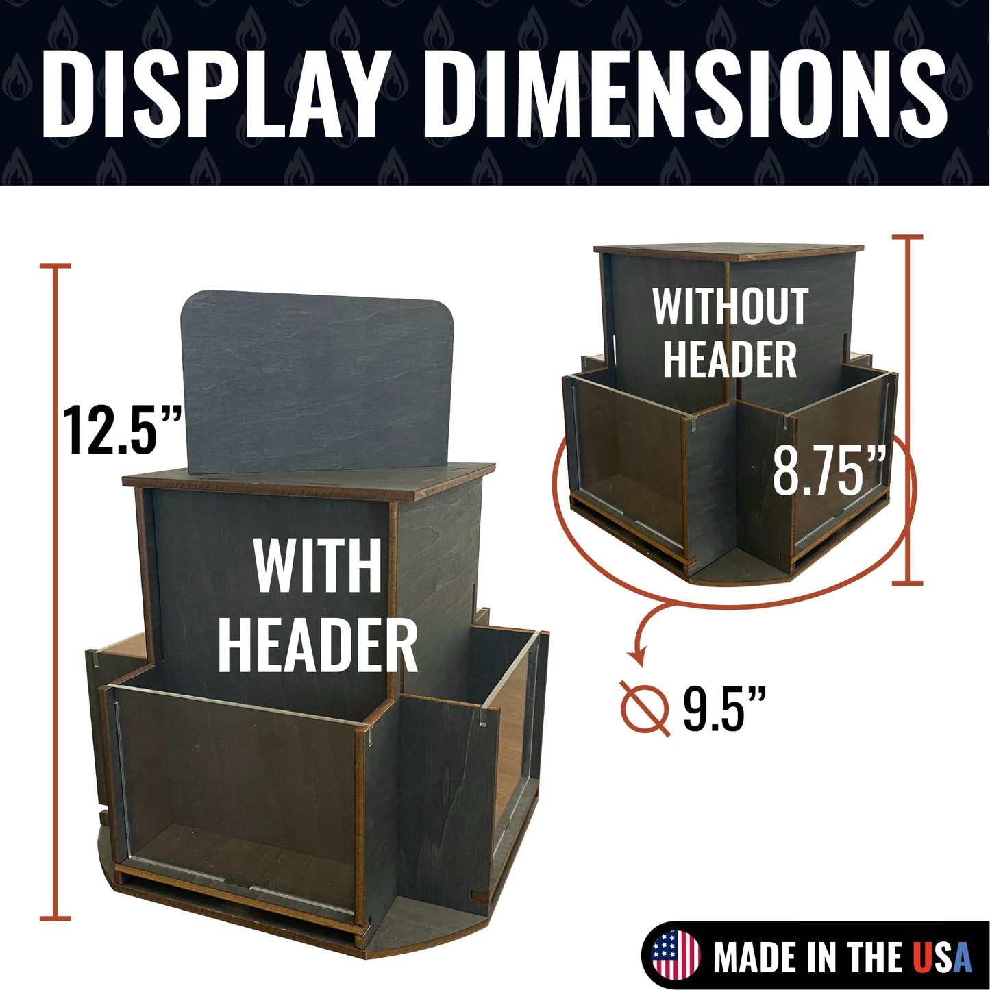 Rotating Greeting Card Display Stand, 1 Tier Wooden Organizer, 4-Sided Display Rack 360 Degree Spinning Multi-Pocket Display for Coasters, Stickers, Retail, Showcase, Tradeshow, 12.5”H (Ebony)