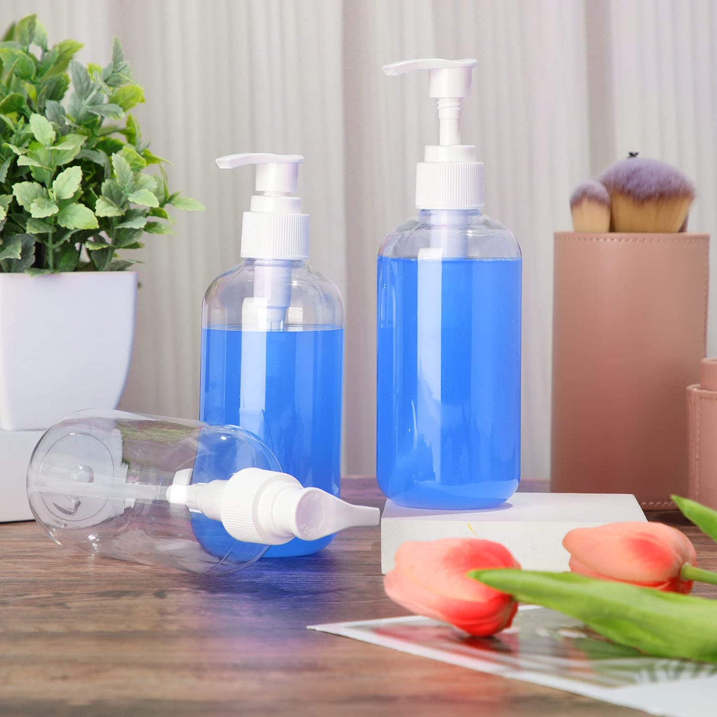 Eaasty 48 Pcs Pump Bottle Lotion Dispenser Refillable Shampoo Conditioner Hand Soap Dispenser Plastic Empty 8oz/250ml Clear Reusable Body Wash Container Bulk (Clear)