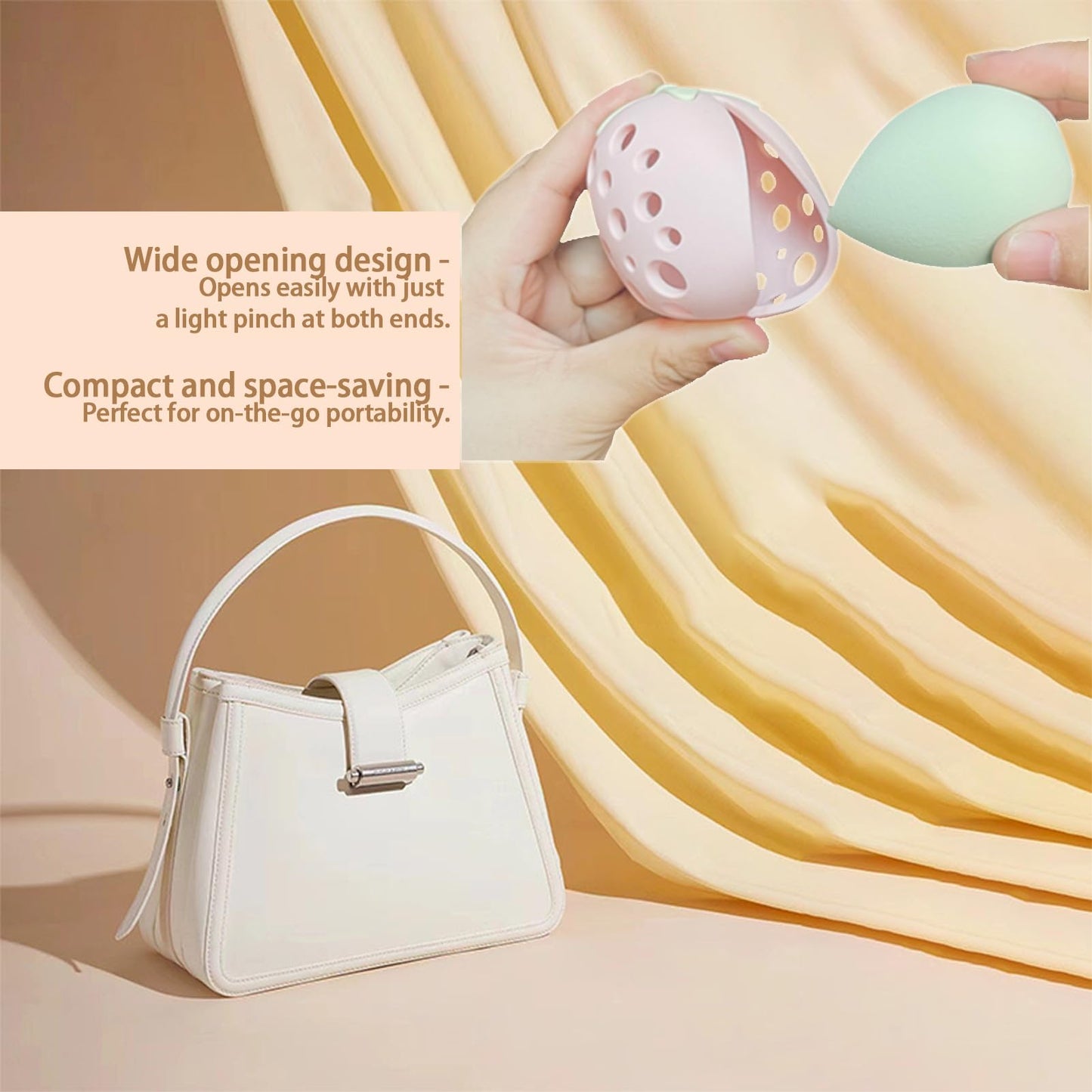 KoiKoiii,Makeup Sponge Holder Strawberry-shaped Stylish Cosmetic Sponge Storage Case Stainless Steel Makeup Tool Compact & Lightweight Travel-Friendly Cute & Portable Silicone (C「Red + Rose Gold」)