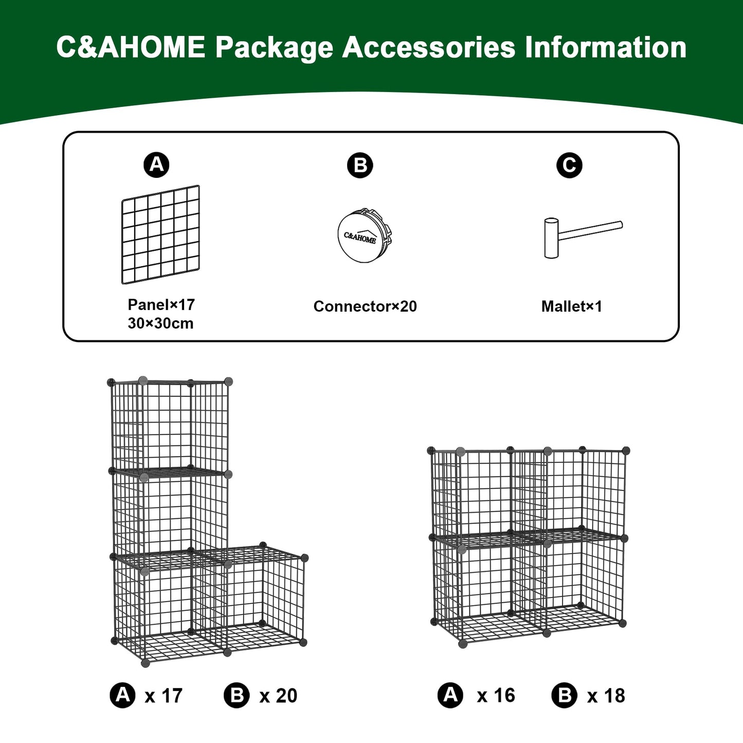 C&AHOME Wire Cube Storage, 4-Cube Storage Organizer Metal, C Grids Storage Bins Shelving, Modular Bookshelf Shelf, Closet Cabinet Ideal for Bedroom, Office 12.4”L x 24.8”W 36.6”H Black UWCS3004B