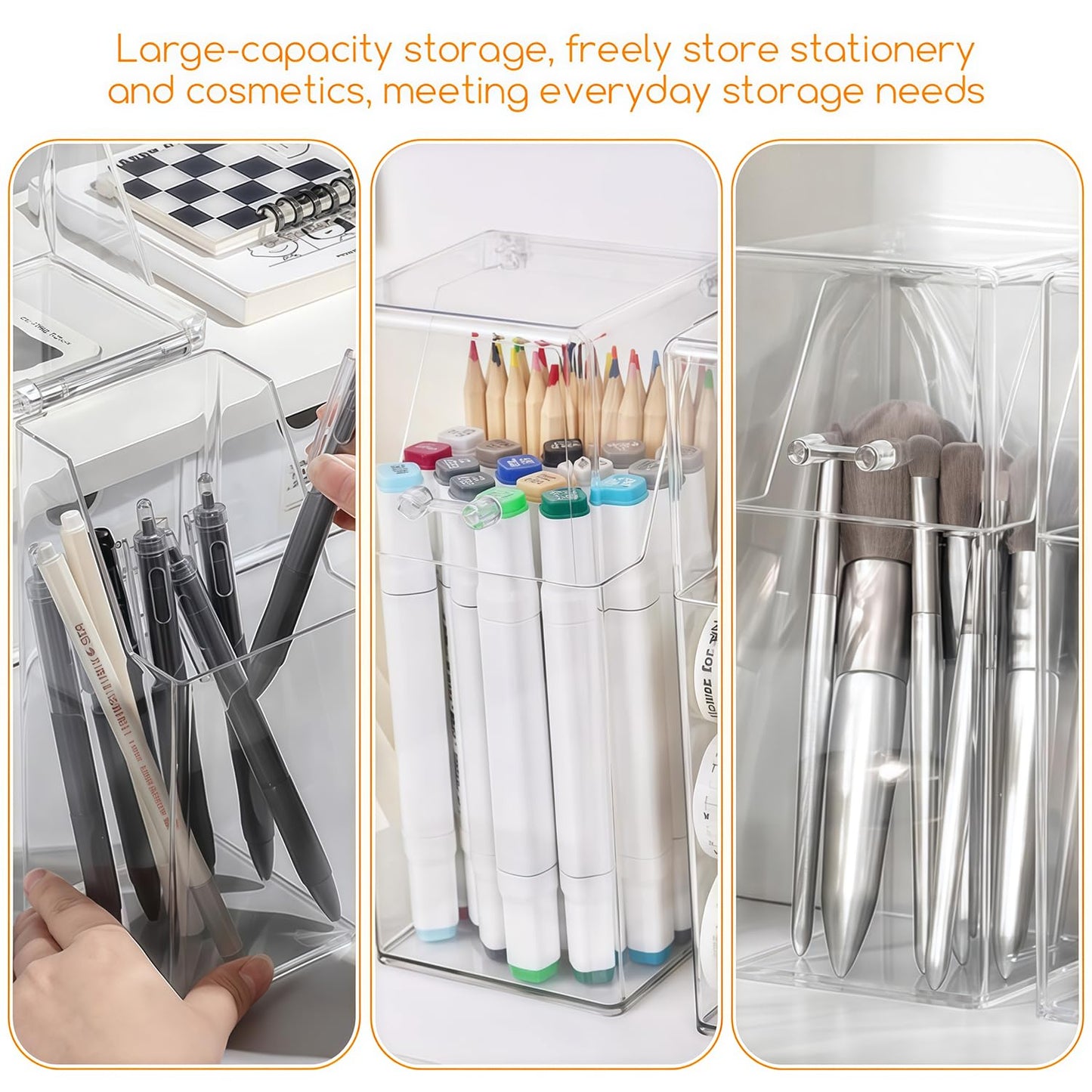 QUUPY Clear Makeup Brushes Holder with Lid Acrylic Makeup Brush Jewellery Organiser Storage Holder Jar for Dresser Bedroom Bathroom(Without pearls and brushes)