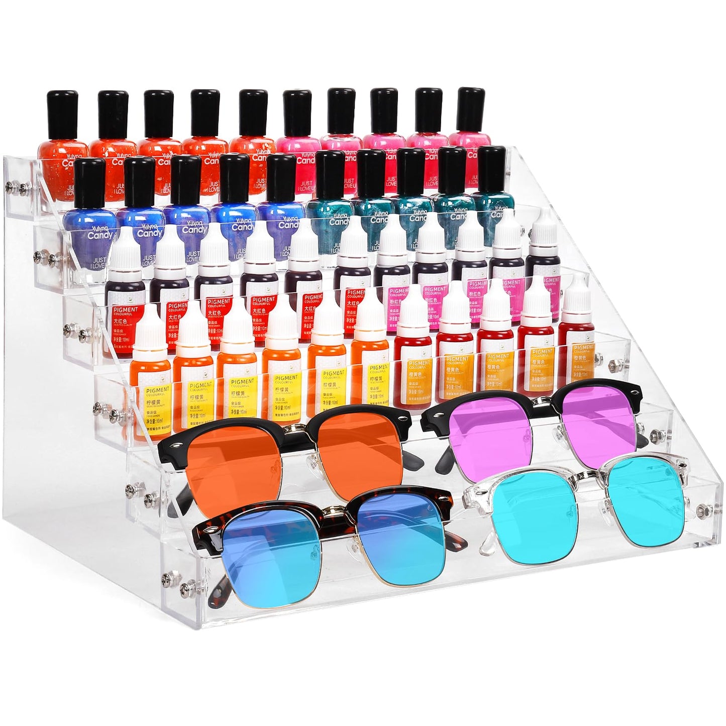 AumVum 6-Tier Nail Polish Organizer Rack, Acrylic Display Stand Holder for Nail Paint, Tattoo ink, Essential Oil, Sunglasses Storage for Salon Vanity Table, Home Decor, Holds 72 Bottles