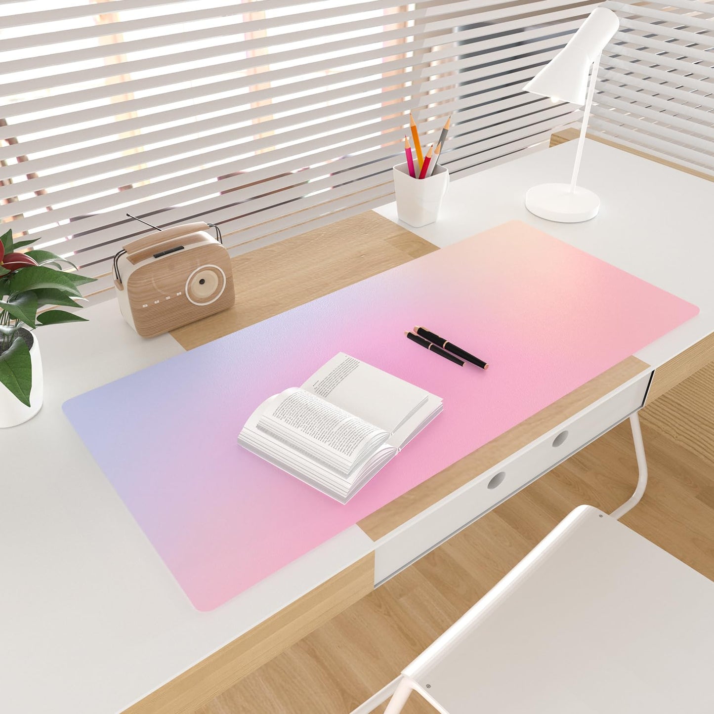 Colorful Star Large Mouse Pad Pink, Girly Desk Mat Aesthetic PU Leather Laptop Mat 31.5 x 15.7 in, Cute Mousepad & Large Desk Pad, Waterproof Non-Slip Desk Mat for Office Accessories Women& Girl