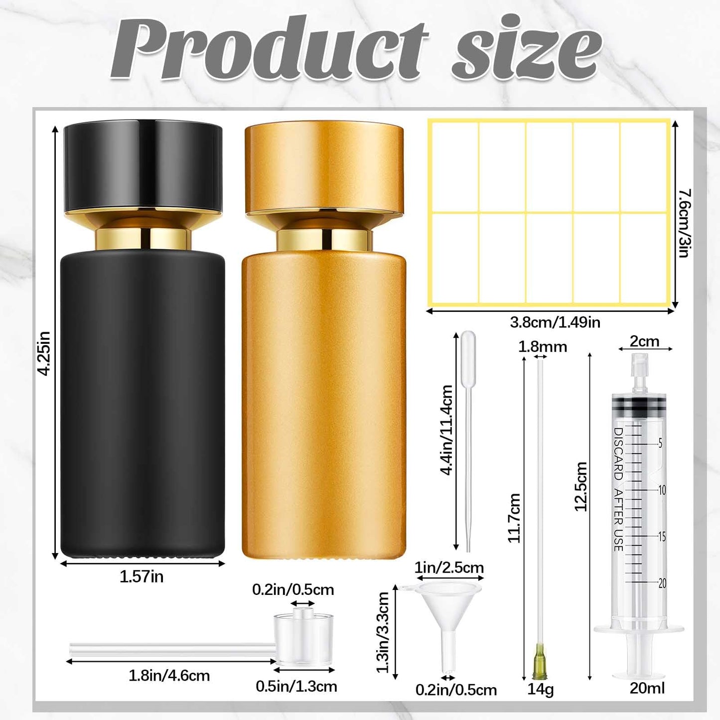 Teenyyou 12 Pack 50 ml Glass Perfume Bottles and Refill Tools Set, Travel Perfume Atomizer Spray Bottles, Portable Empty Refillable Atomizer Decanters with Dispenser Transfer Kit (Black,Gold)