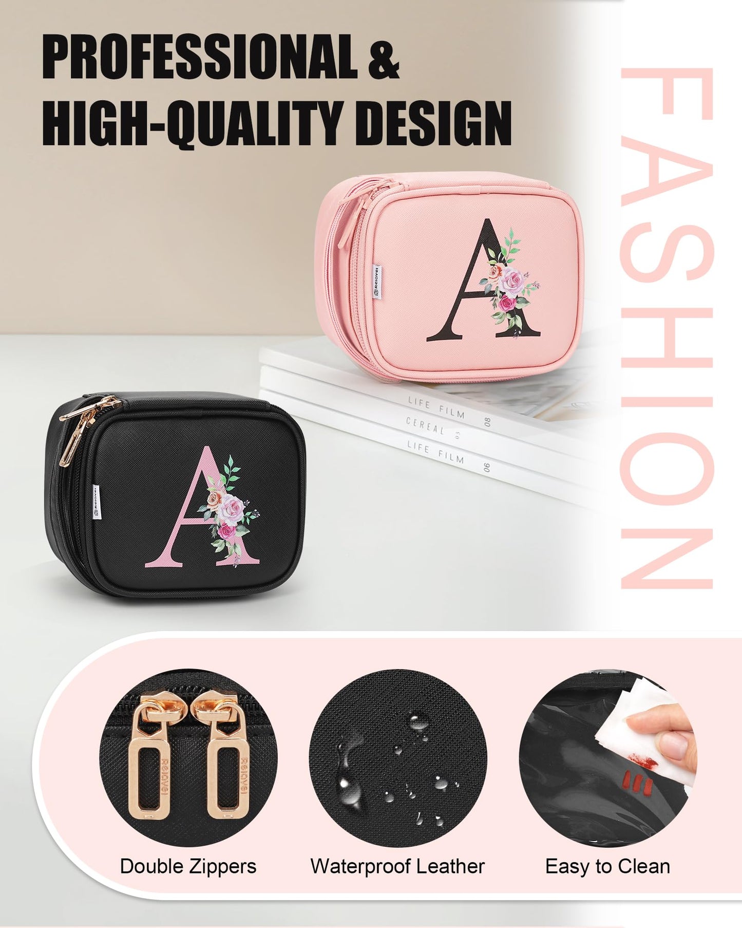 Relavel Mini Makeup Bag with LED Mirror, Portable Make Up Bag for Women with 3 Light Modes, Rechargeable Makeup Pouch for Girls, Personalized Birthday Gifts for Party Travel - Black A
