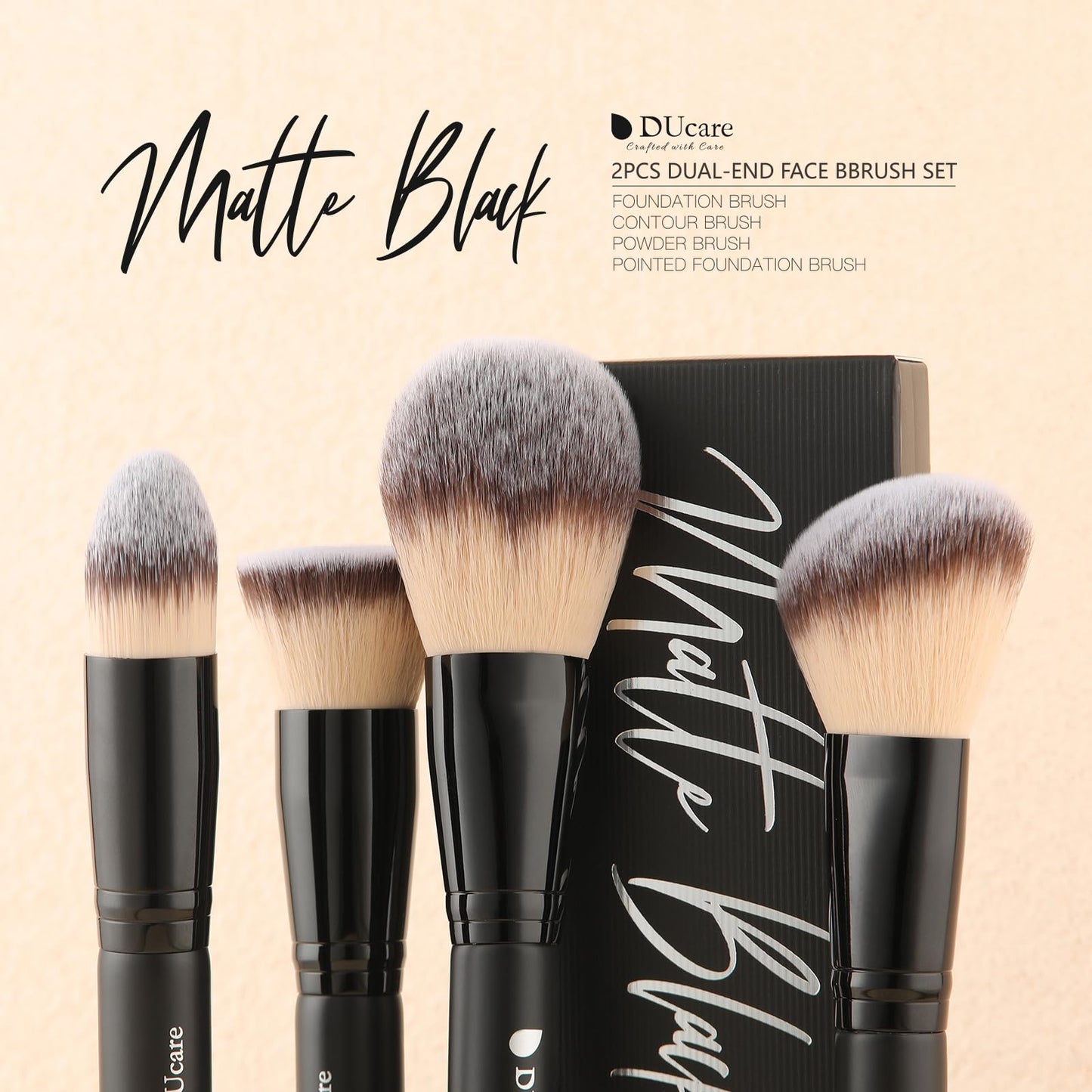 DUcare Foundation Makeup Brushes, 2Pcs Premium Dual-Ended Makeup Brush Foundation, Powder, Buffer & Contour Brushes for Liquid, Cream, Powder, Blending Face Brush, Fit for Home, Travel & Gifting