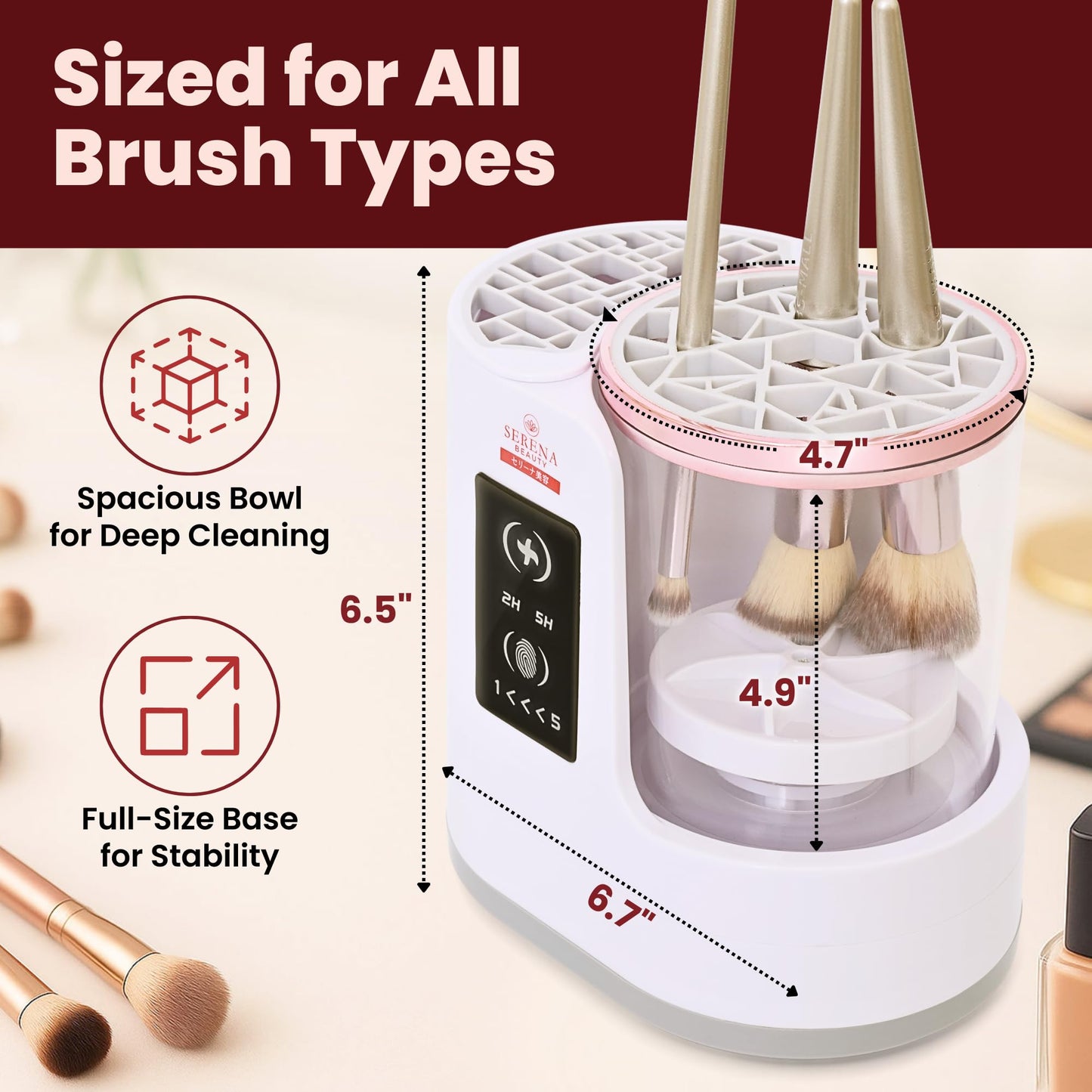 Serena Beauty 3-in-1 Electric Makeup Brush Cleaner Machine – Automatic Make up Brush Cleaner & Dryer, Portable, USB Powered, 5 Min Auto-Cycle To Clean | Dries Multiple Brushes in 2H -5H Drying Cycle.