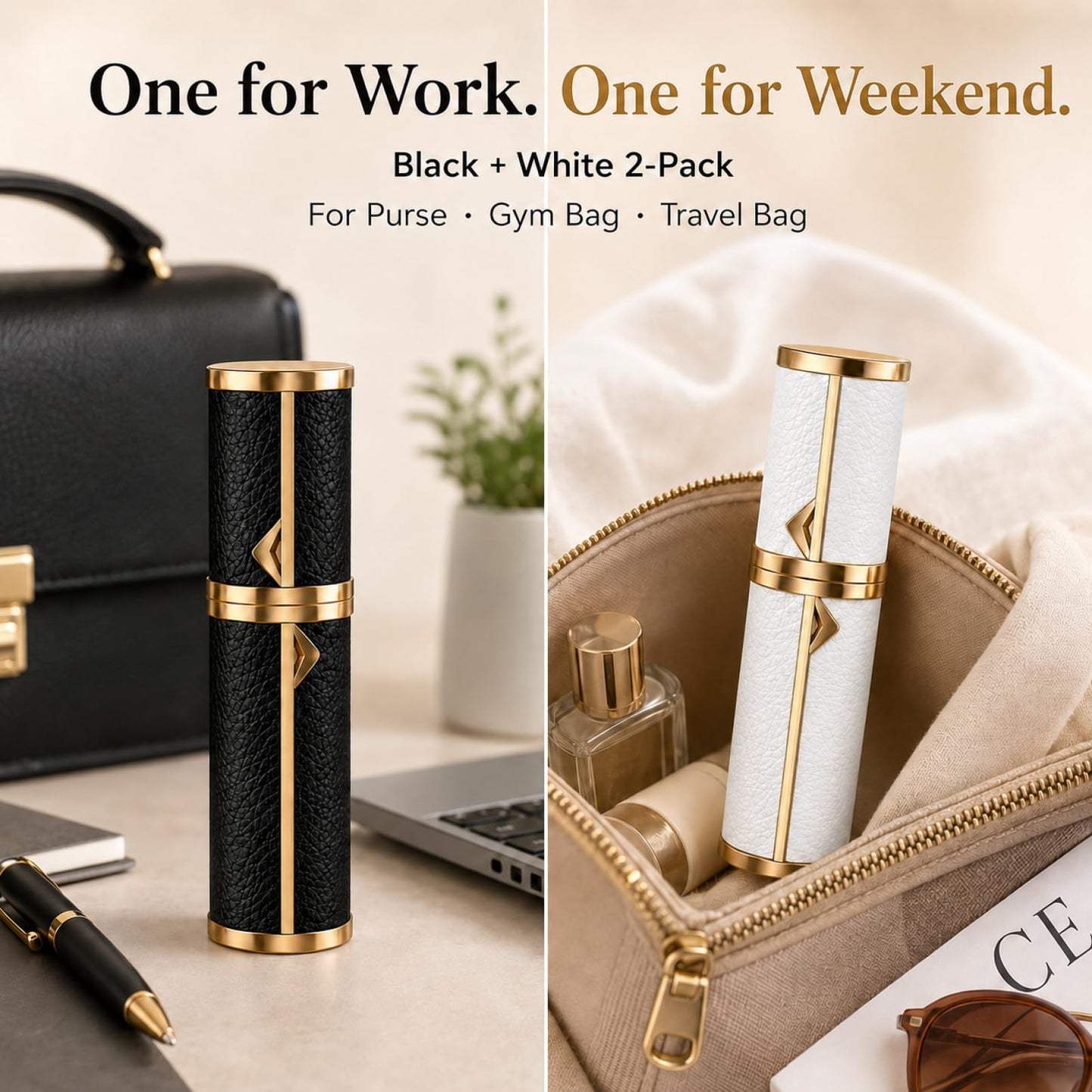 2pcs 5ml Leak Proof Perfume Atomizer, White Black Travel Size Perfume Refill Bottle, TSA Approved Perfume Travel Refillable, Cologne Travel Bottle Refillable, Portable Small Fragrance Spray Bottle