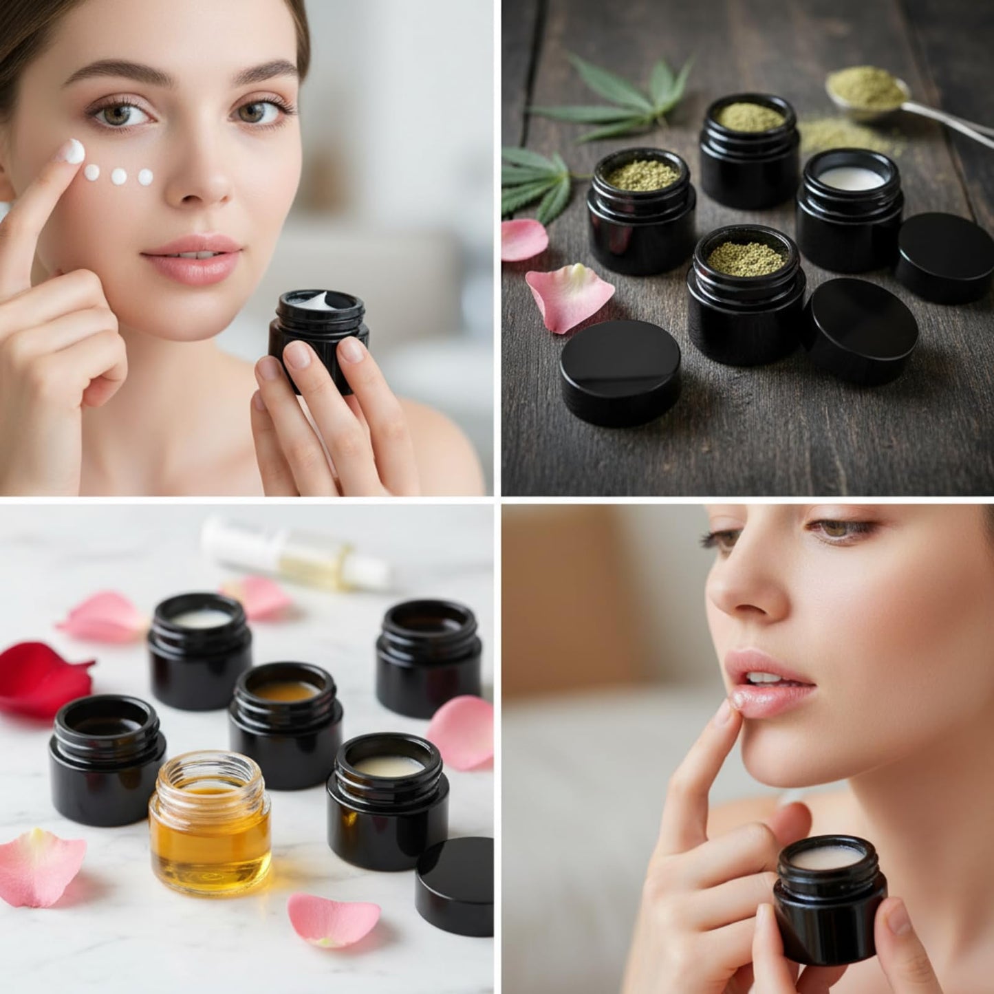 Norme 140 Pack 10 ml Glass Cosmetic Jars with Lids, Bulk Empty Refillable Sample Jars for Lip Balm, Cream, Lotion, Travel Jar for Creams, Inner Liner, Wide Mouth(Black,Plastic)