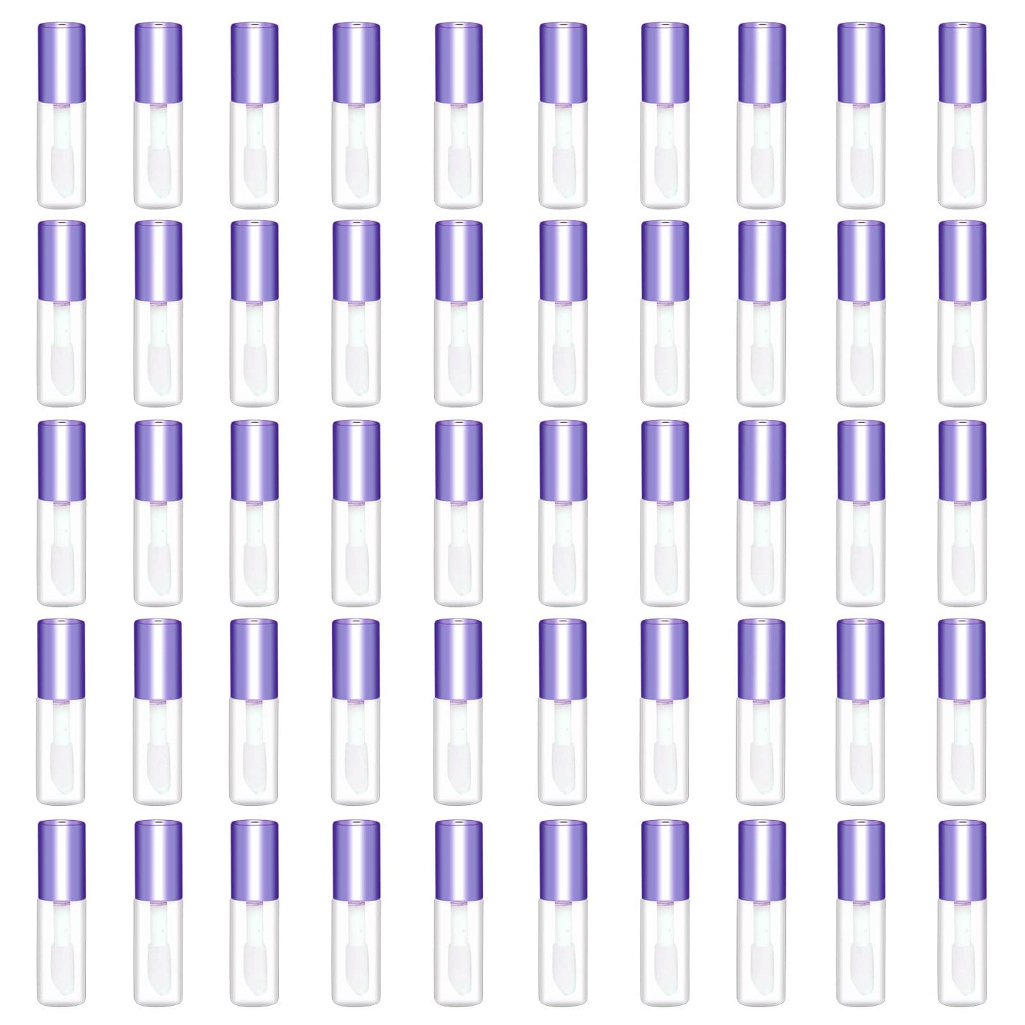 Mydio 50 Pack 1.2ML Clear Mini Lip Gloss Tube Empty Lip Balm Containers With Purple Lid for Lipstick (Purple)