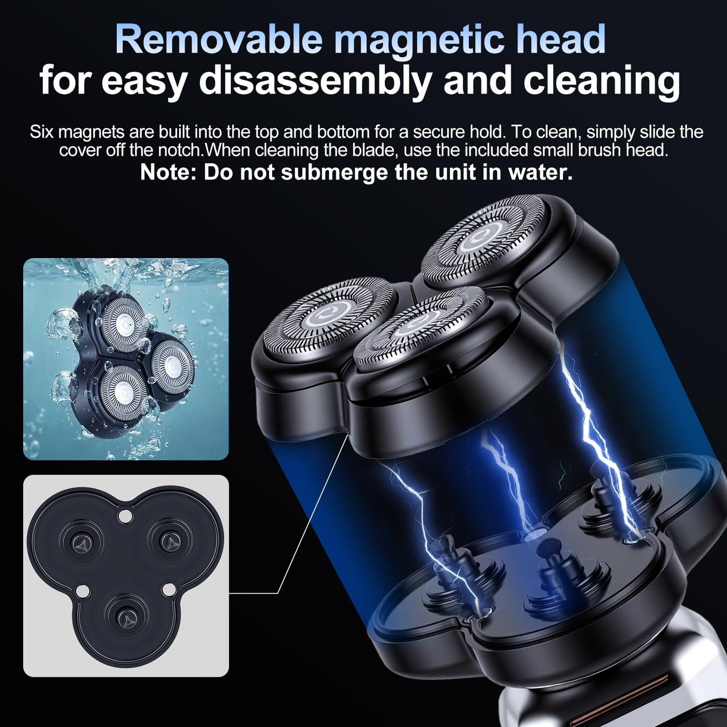 5-Pack Electric Rotary Shavers for Men 3D Floating Head Rotary Razor USB-C Rechargeable Easy Clean Magnetic Head Ideal Gift for Dad Husband Travel Razor for Men Stocking Stuffers