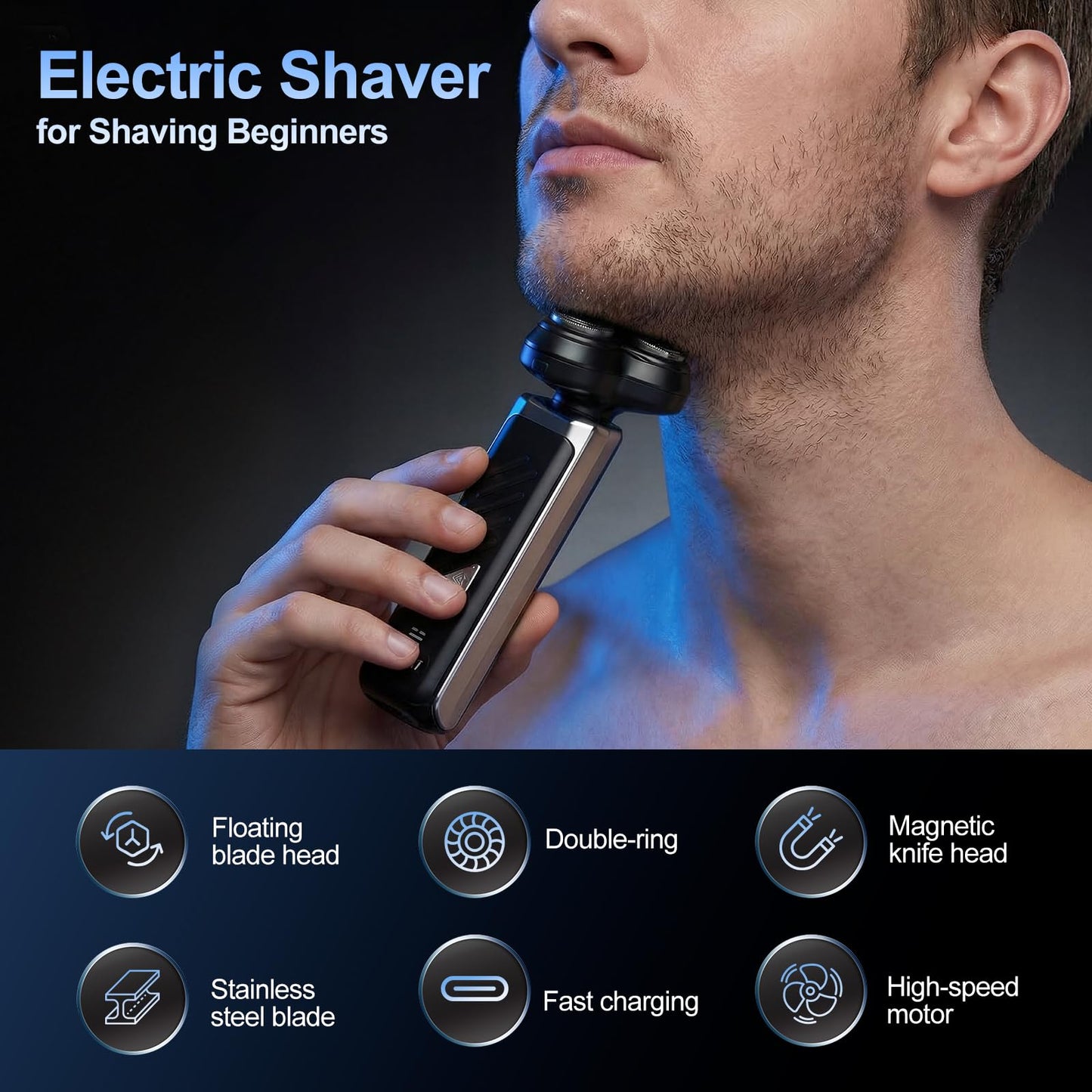 5-Pack Electric Rotary Shavers for Men 3D Floating Head Rotary Razor USB-C Rechargeable Easy Clean Magnetic Head Ideal Gift for Dad Husband Travel Razor for Men Stocking Stuffers