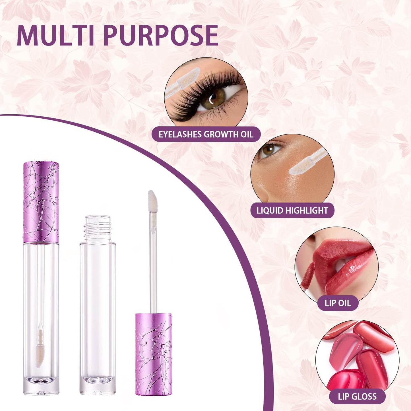 CAIYA 10Pcs Refillable Empty Lip Gloss Tubes with Wand, 6ml Cute Lip Gloss Containers Cosmetic Transparent Lip Glaze Bottles with Stoppers, Making Kit Lipstick Bottle for DIY Lip Glaze Samples(Purple)