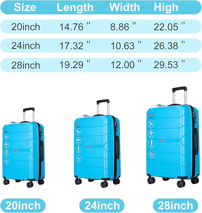 Travelhouse Luggage Sets, Expandable Hardside Suitcases 24in/28in, Carry on 20in,3 Piece Set Travel Luggages Clearance with Double Spinner Wheels TSA Lock Lightweight (Blue-31)