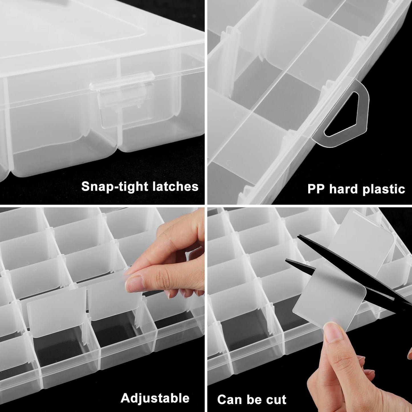 Sopoloray 4 Pack 36 Grid Bead Organizer Box with Removable Dividers, Clear Plastic Organizer Box, Craft Storage Containers for Beads, Jewelry, Fishing Tackle, Thread, Screws, DIY Small Parts