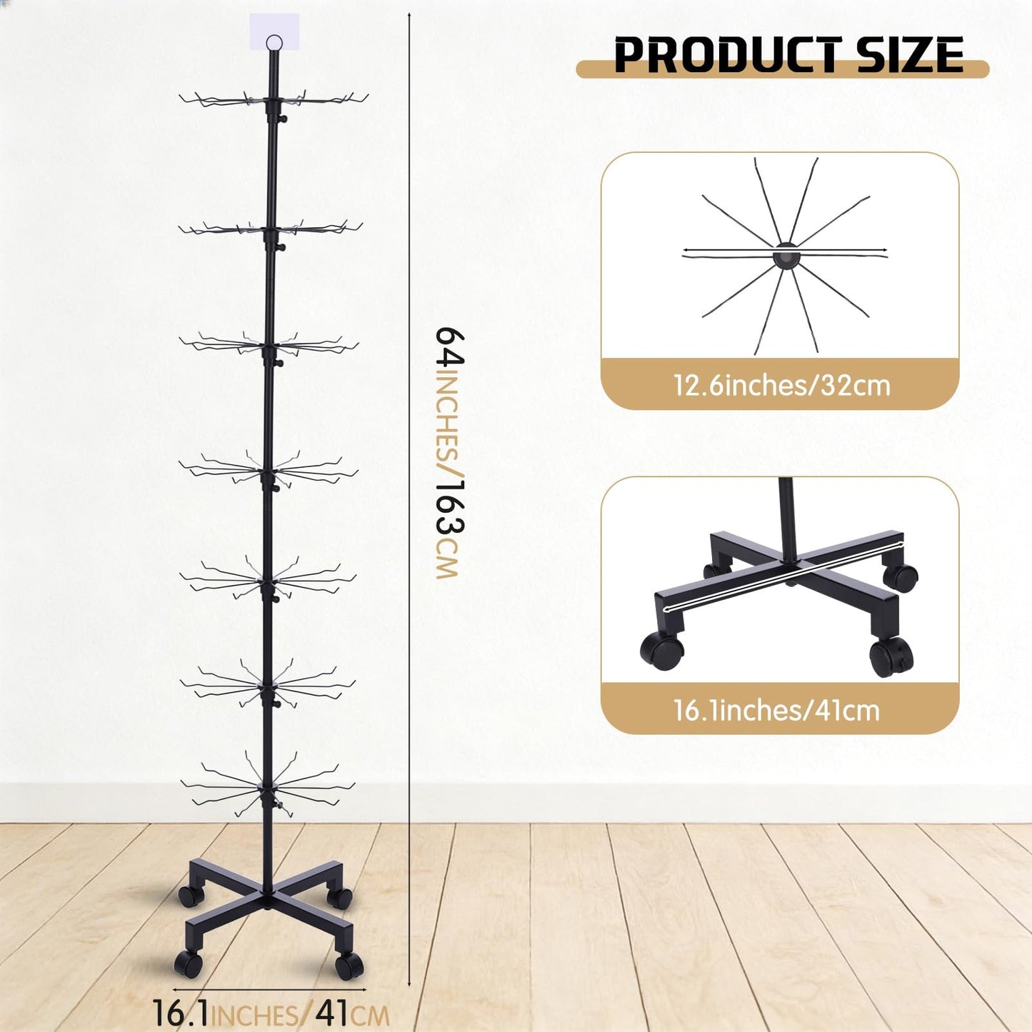 Ripeng 1 Pcs 7-Tier Rotating Retail Display Stand Display Rack for Earring Keychains Jewelry Vendor Events and Stores Movable Adjustable Shop Spinner Black Ornament Holder