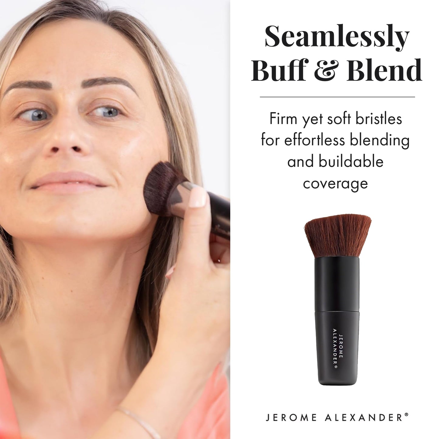 Jerome Alexander Angled Kabuki Foundation Brush (Black) - Flat Top Buffer Brush for Seamless Blending of Liquid, Cream & Powder Makeup - Buildable Coverage Without Caking - Pro Vegan Bristles
